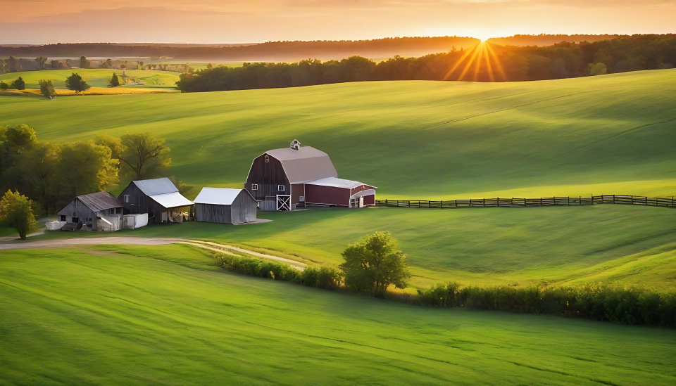 Vue d'artiste d'une ferme américaine
