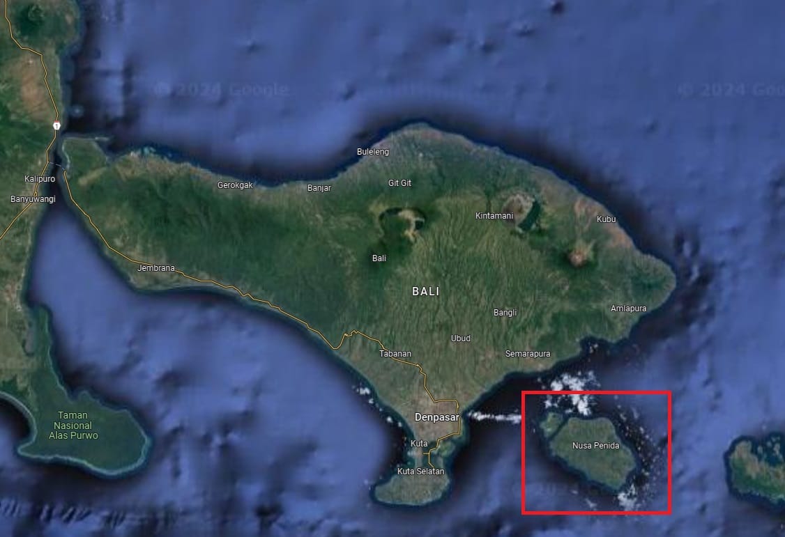 Vue satellite de l'île de Nusa Penida