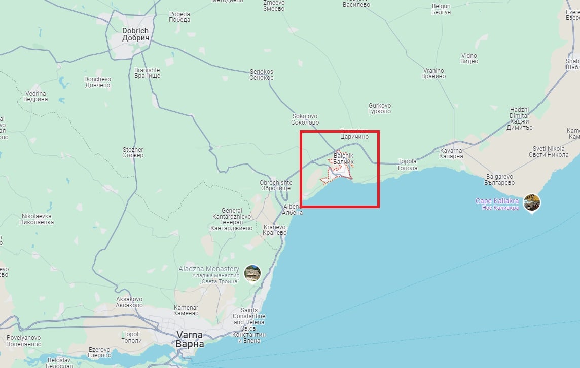 Carte de Balchik et sa position sur la côte de la mer Noire :