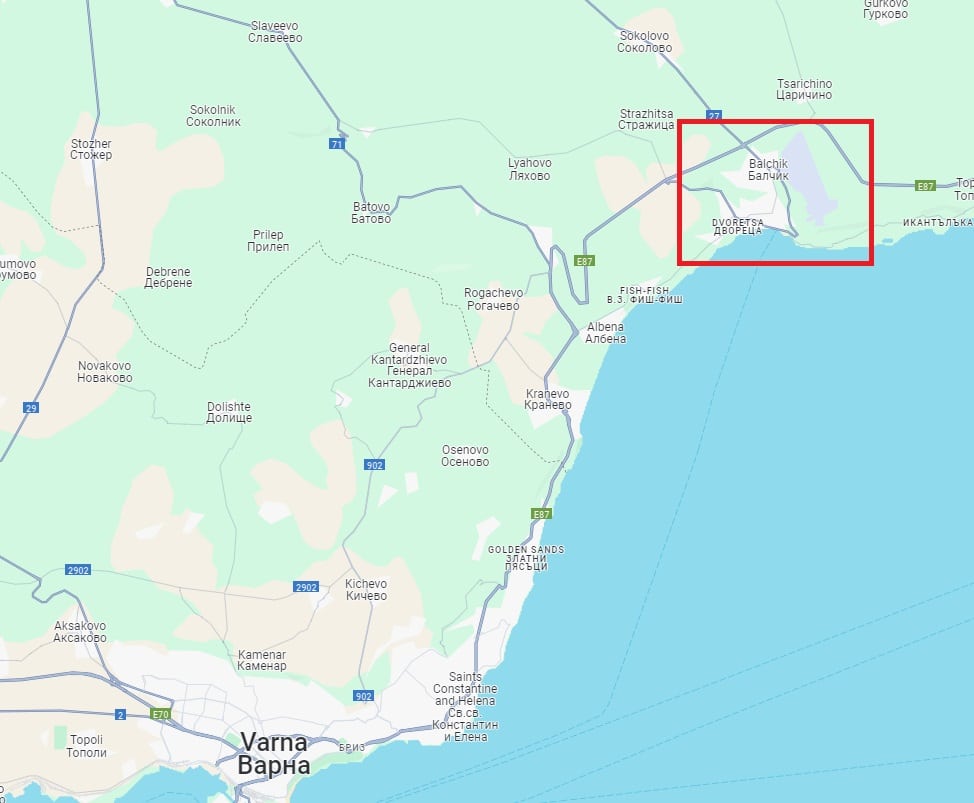 Carte de Balchik en Bulgarie - Source : Google Maps