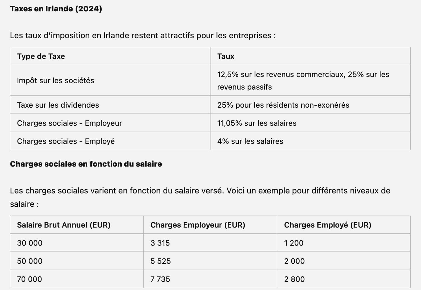 charges tax irlande