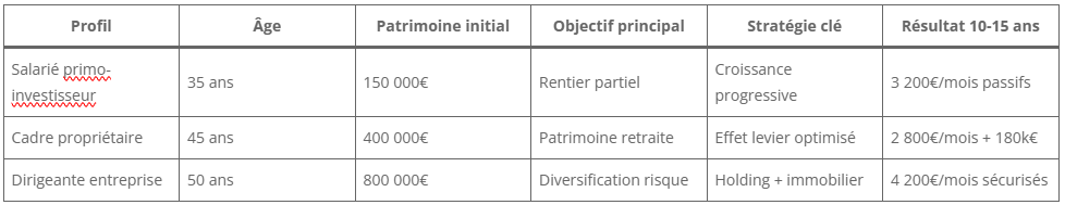 Evolution du patrimoine en fonction du profil Evolution du patrimoine en fonction du profil