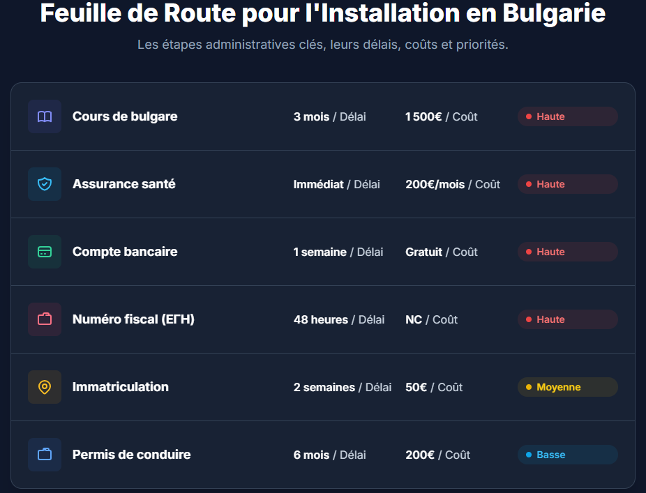 Feuille de route pour une installation en Bulgarie