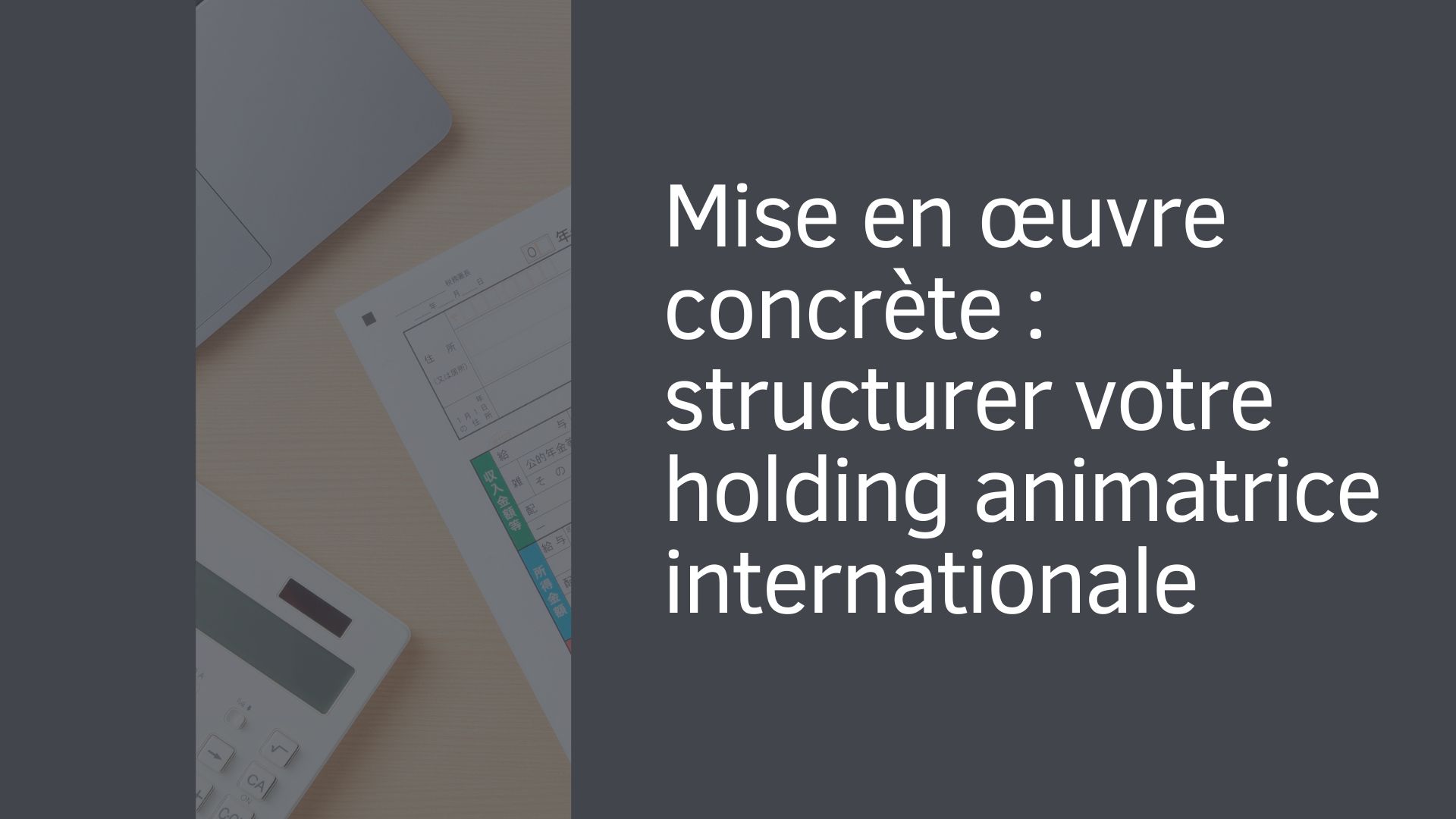 Mise en œuvre concrète : structurer votre holding animatrice internationale Mise en œuvre concrète : structurer votre holding animatrice internationale