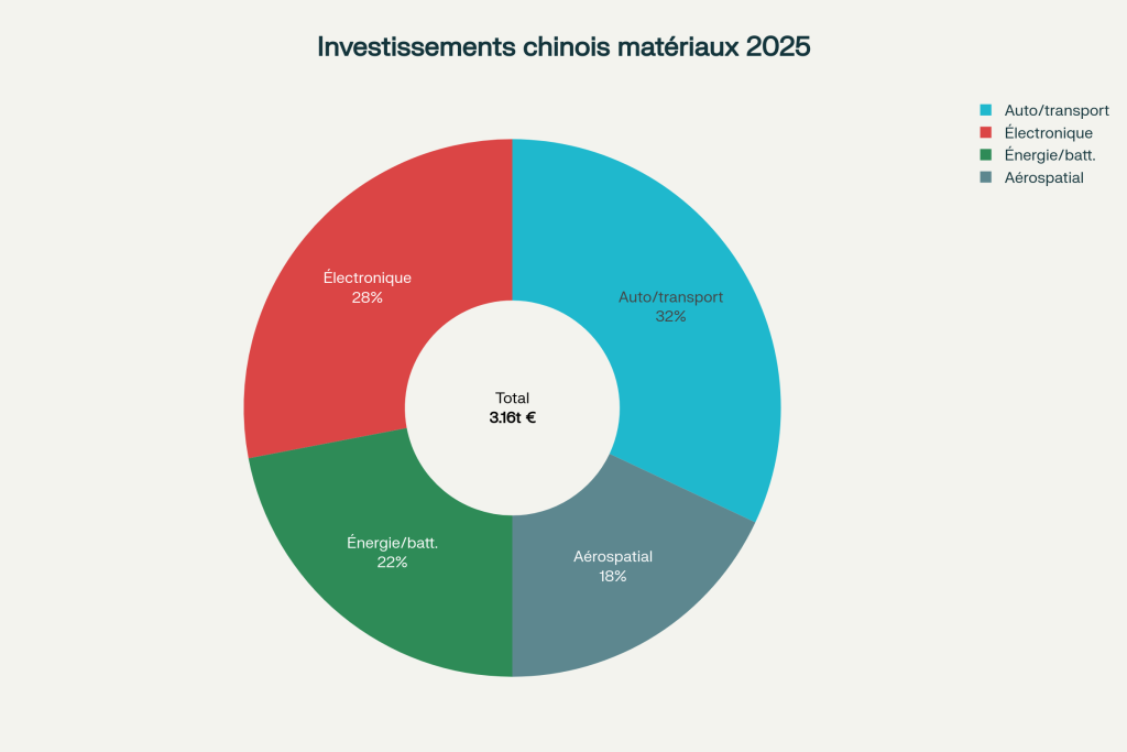 Répartition des investissements chinois en matériaux avancés par application (2025) Répartition des investissements chinois en matériaux avancés par application (2025)