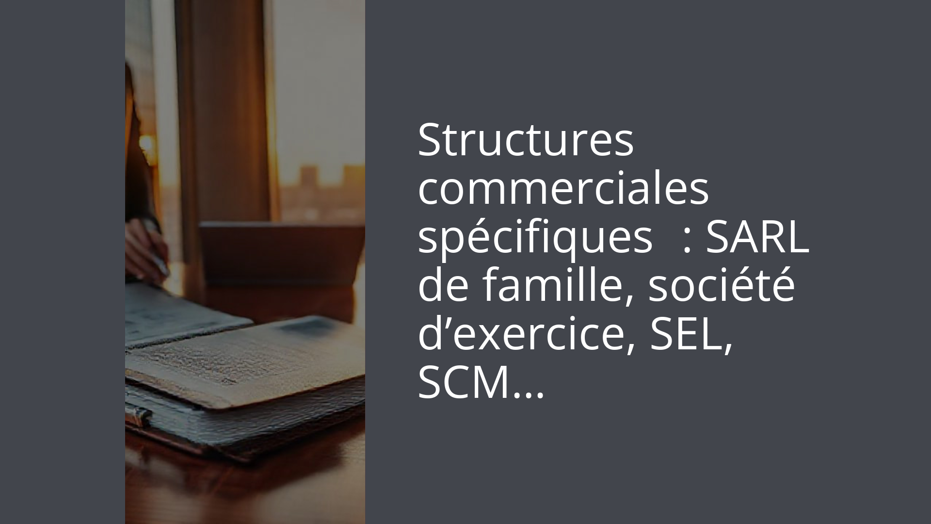Structures commerciales spécifiques : SARL de famille, société d’exercice, SEL, SCM…