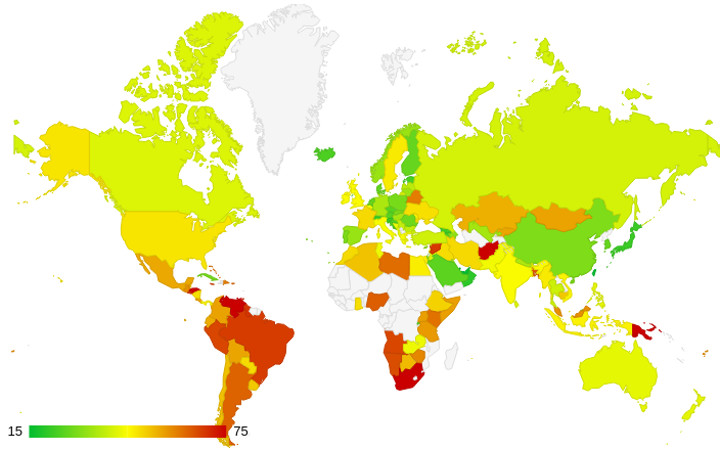 Carte de la criminalité dans le monde