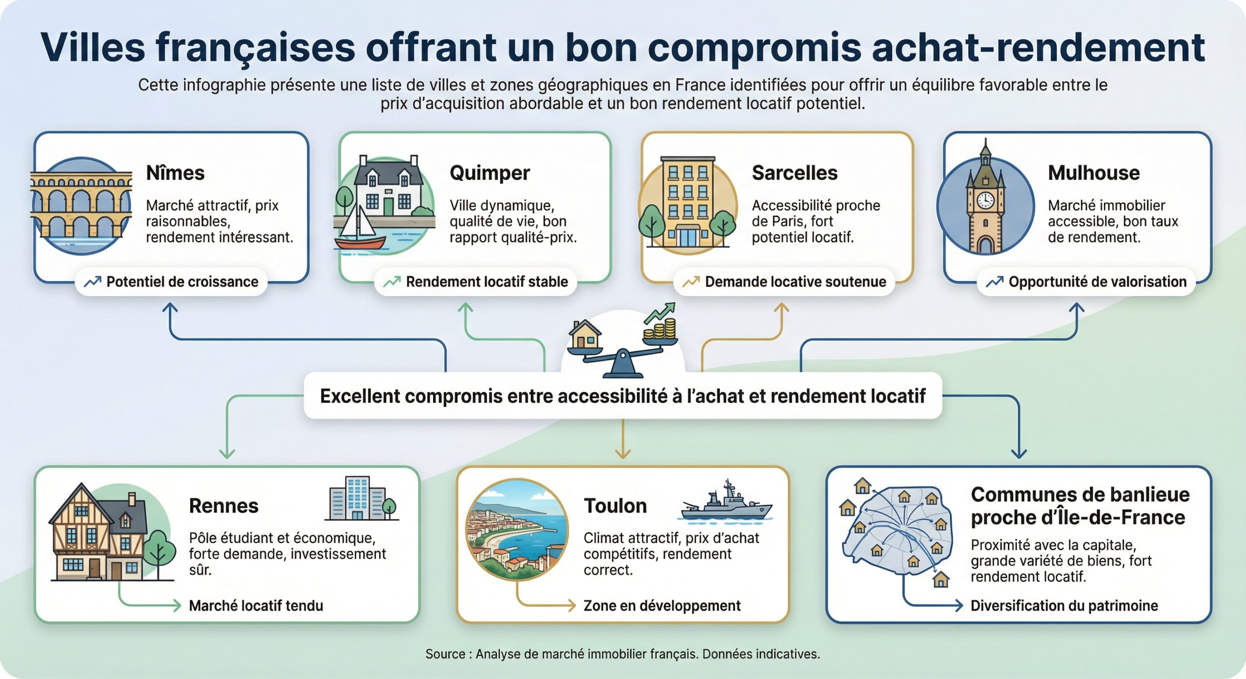 Villes françaises offrant un bon compromis achat-rendement