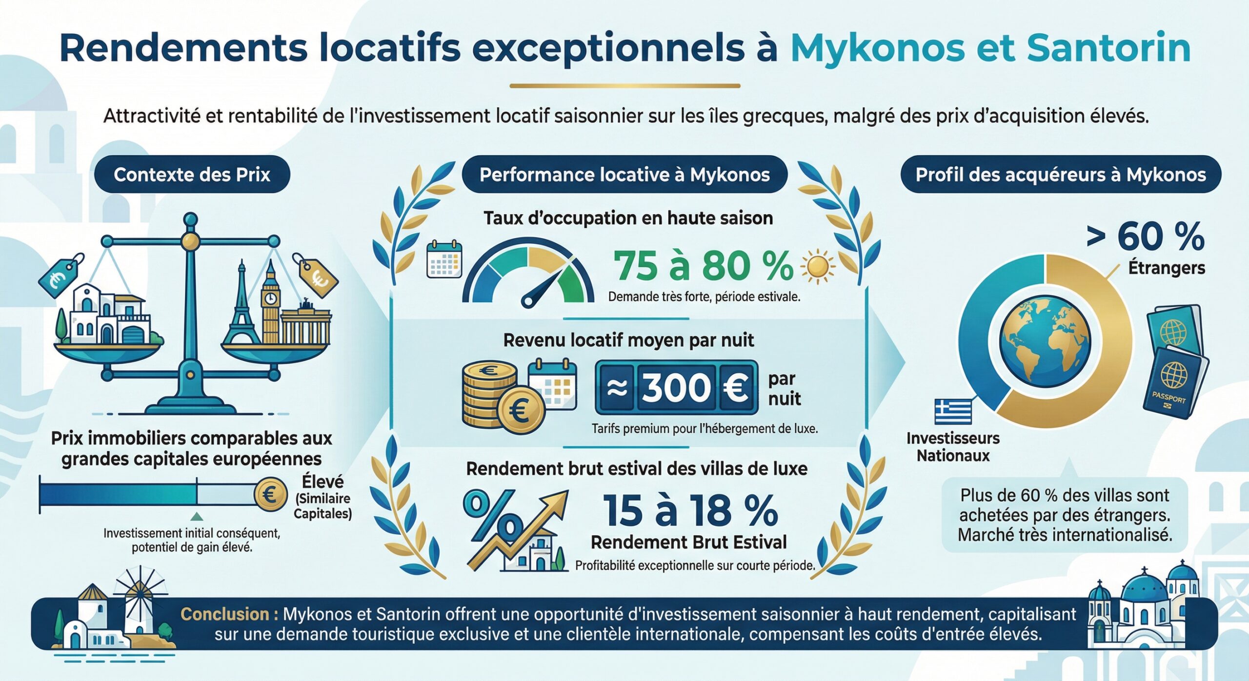 Rendements locatifs exceptionnels à Mykonos et Santorin