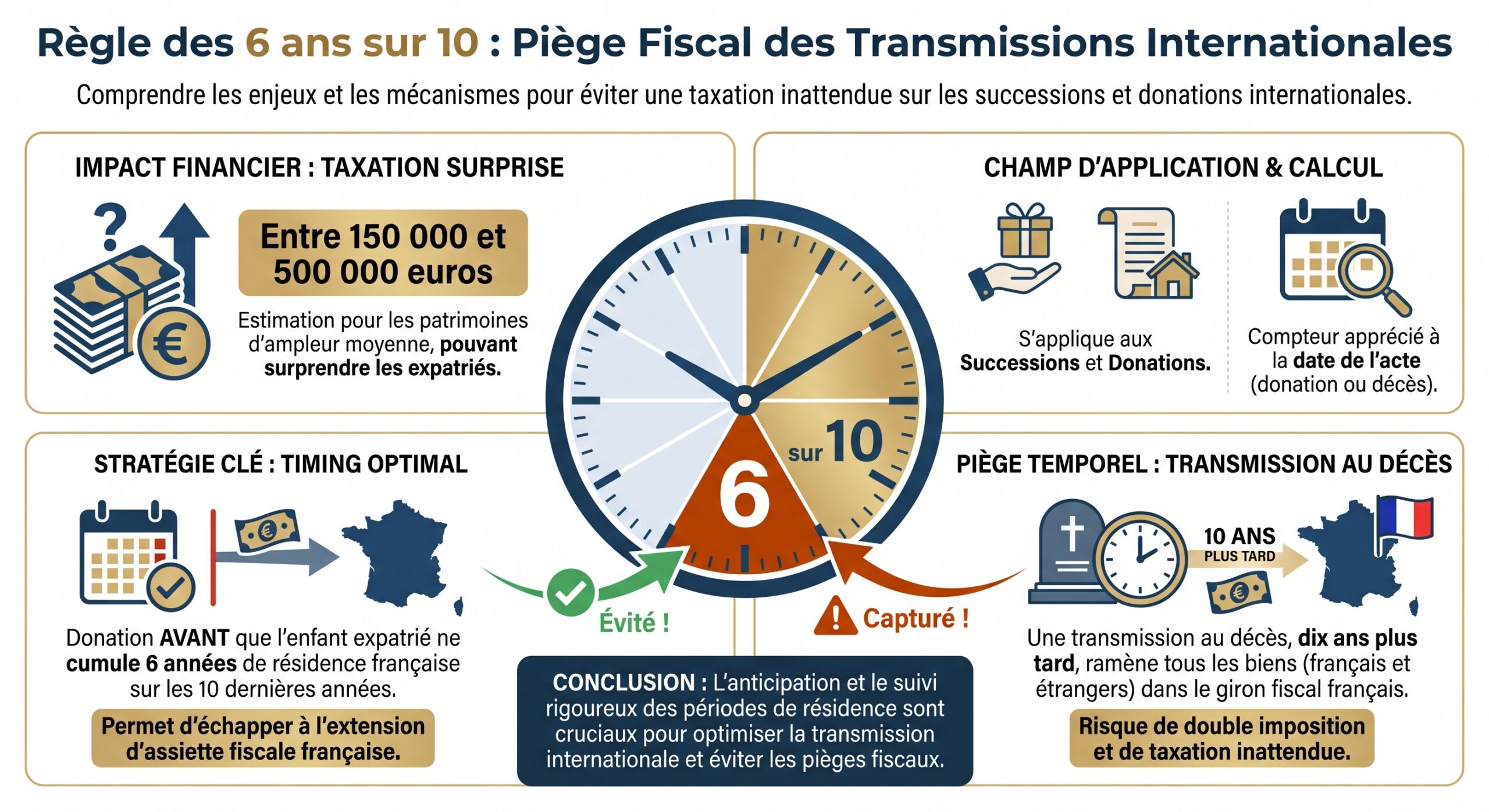 Règle des 6 ans sur 10 : piège fiscal des transmissions internationales