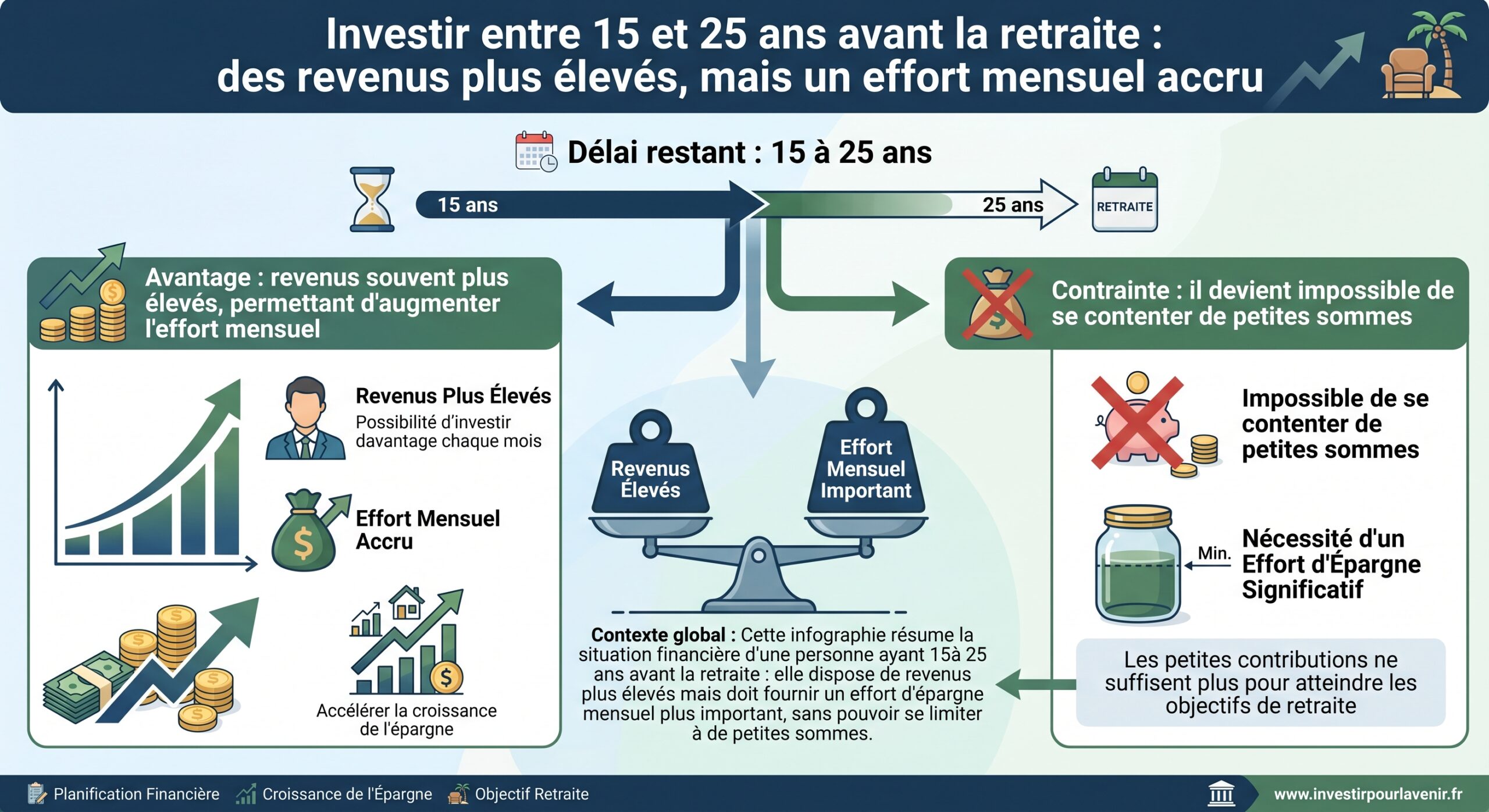 Investir entre 15 et 25 ans avant la retraite : des revenus plus élevés, mais un effort mensuel accru