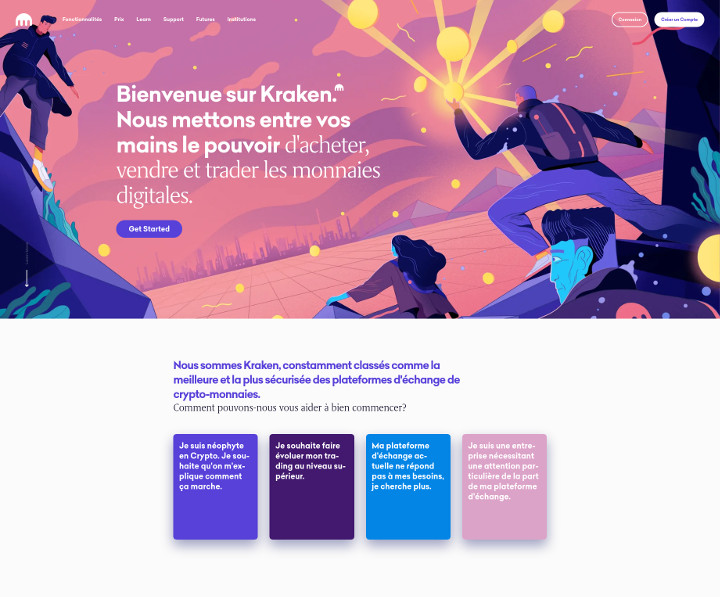 Page d'accueil de la plateforme Kraken / screenshot mai 2021
