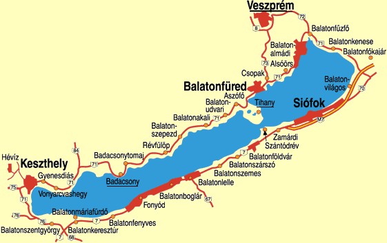 La carte détaillée du lac Balaton