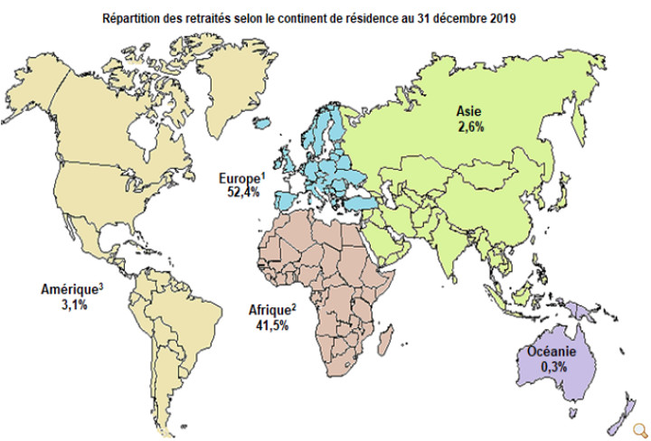 Carte de la répartition des retraités expatriés dans le monde