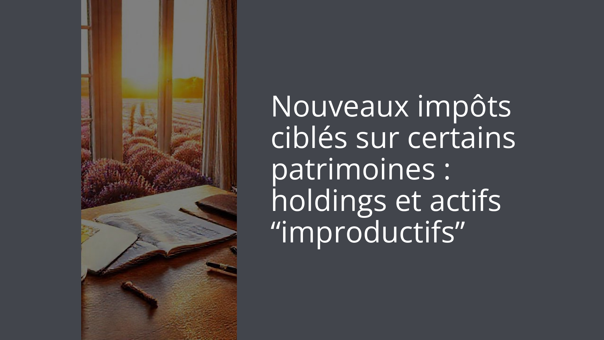 Nouveaux impôts ciblés sur certains patrimoines : holdings et actifs “improductifs”