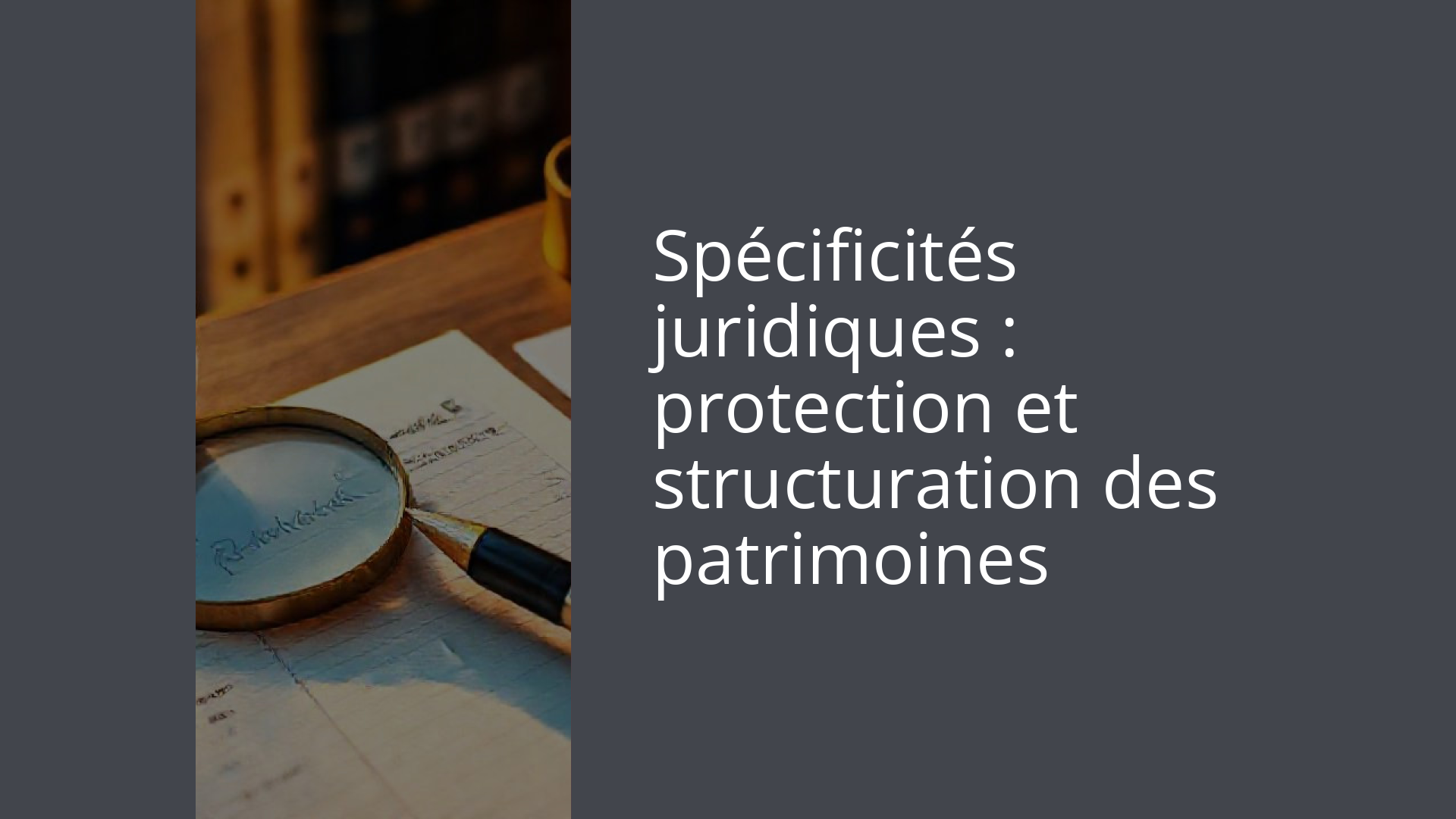 Spécificités juridiques : protection et structuration des patrimoines
