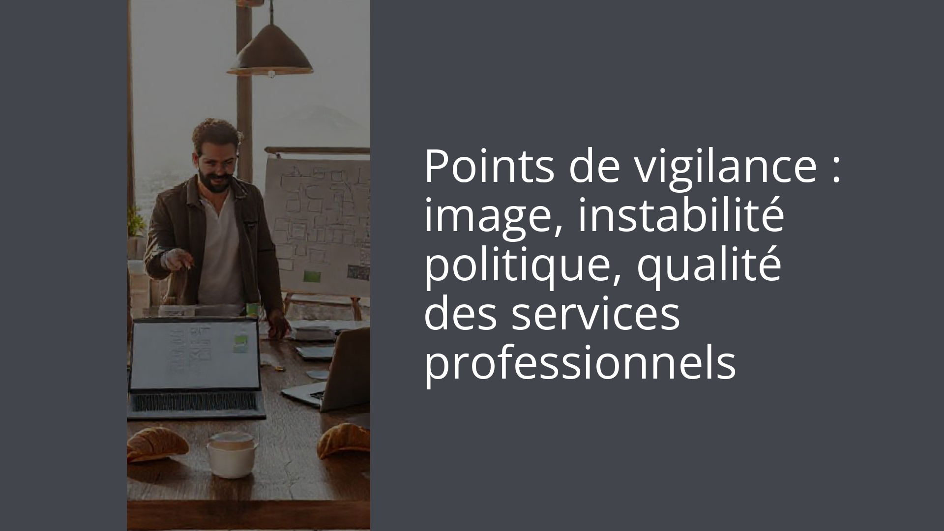 Points de vigilance : image, instabilité politique, qualité des services professionnels