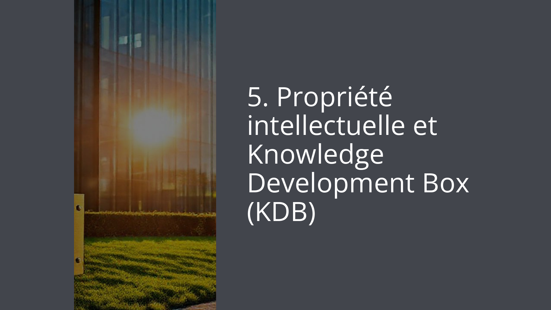 5. Propriété intellectuelle et Knowledge Development Box (KDB)