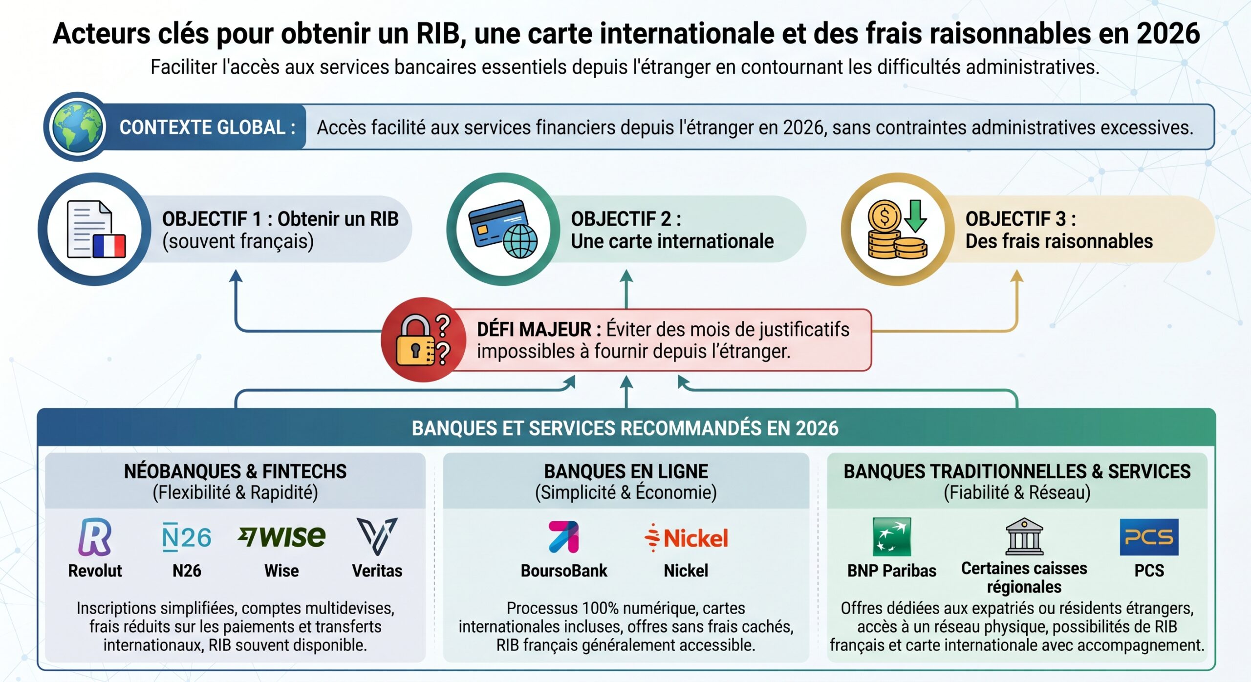 Acteurs clés pour obtenir un RIB, une carte internationale et des frais raisonnables en 2026
