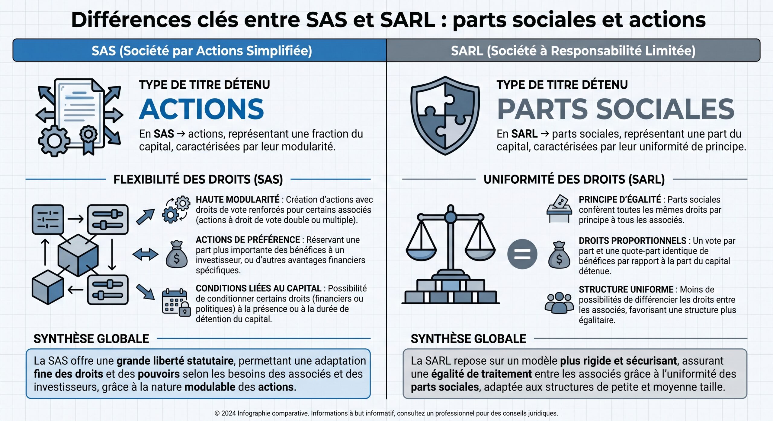 Différences clés entre SAS et SARL : parts sociales et actions