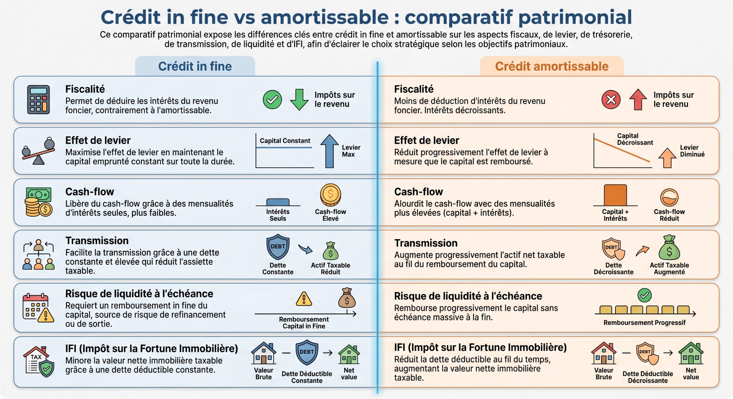 Crédit in fine vs amortissable : comparatif patrimonial