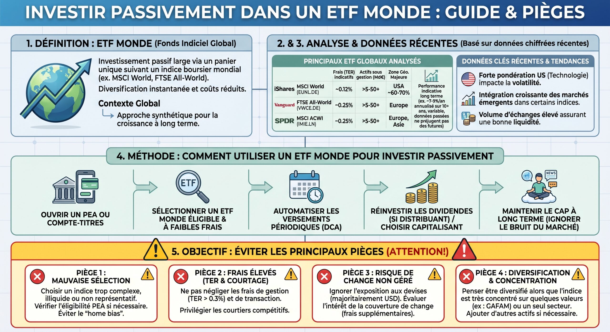 Investir passivement dans un ETF monde : guide & pièges