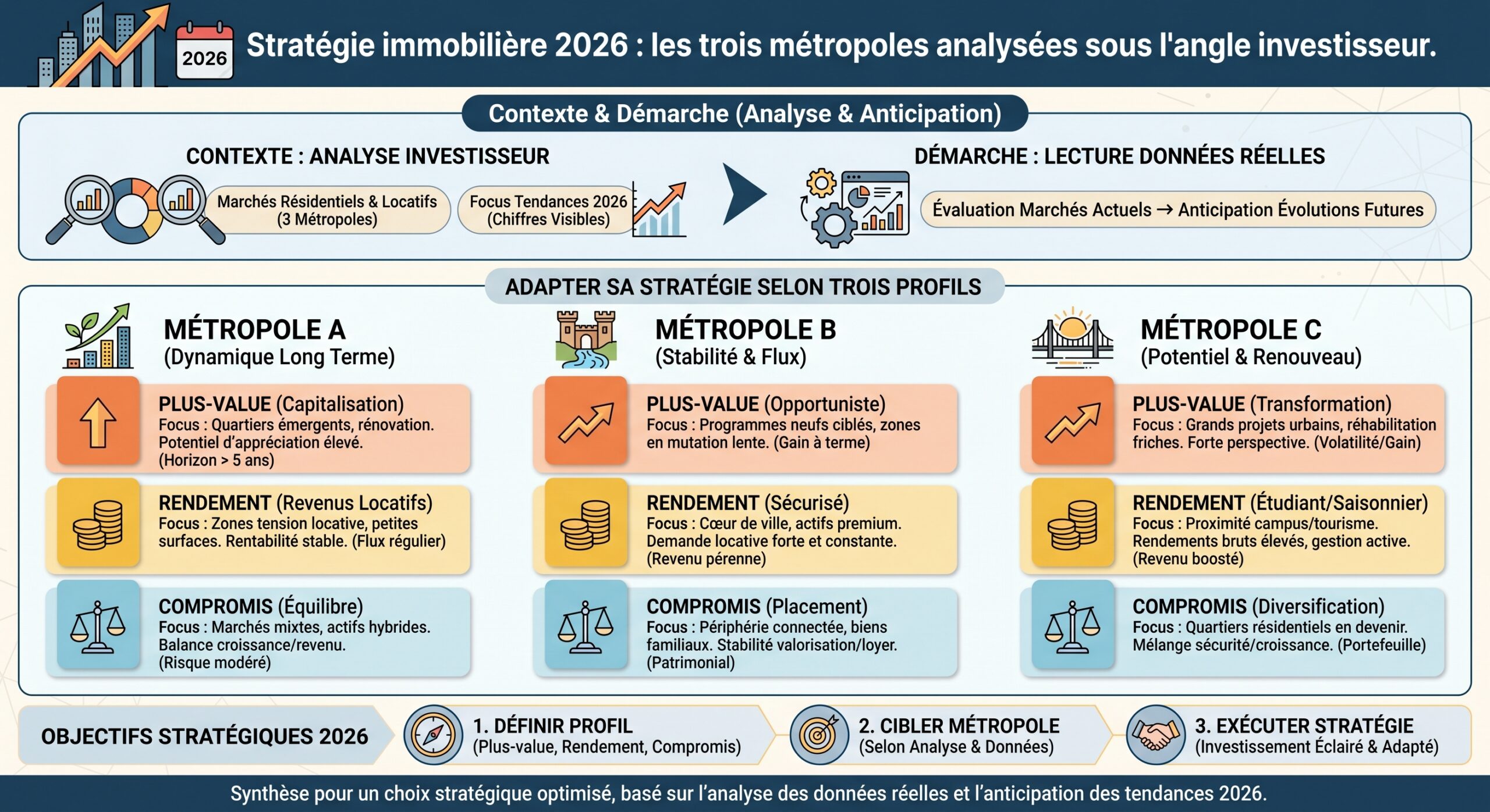 Stratégie immobilière 2026 : les trois métropoles analysées sous l'angle investisseur