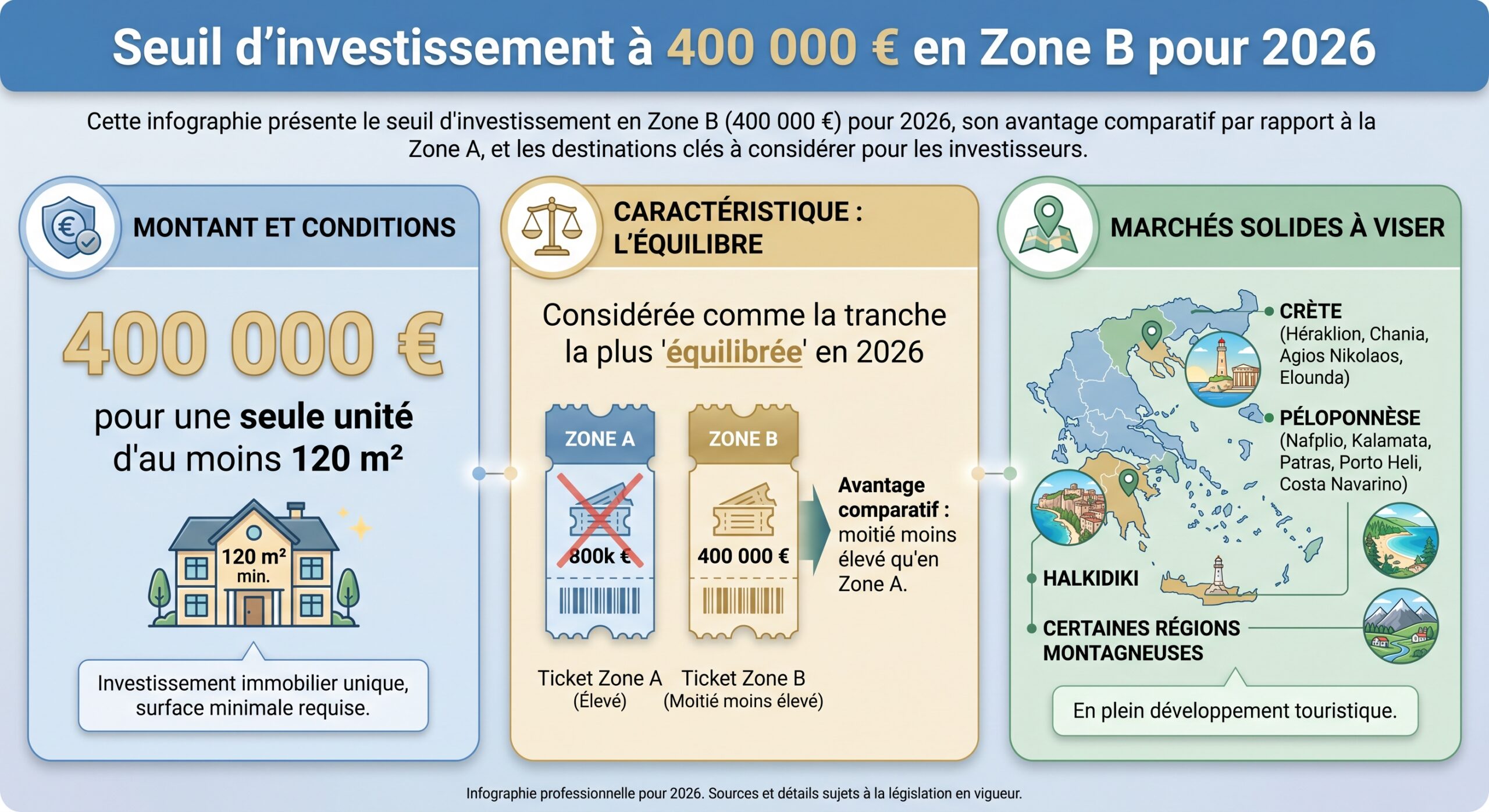 Seuil d'investissement à 400 000 € en Zone B pour 2026