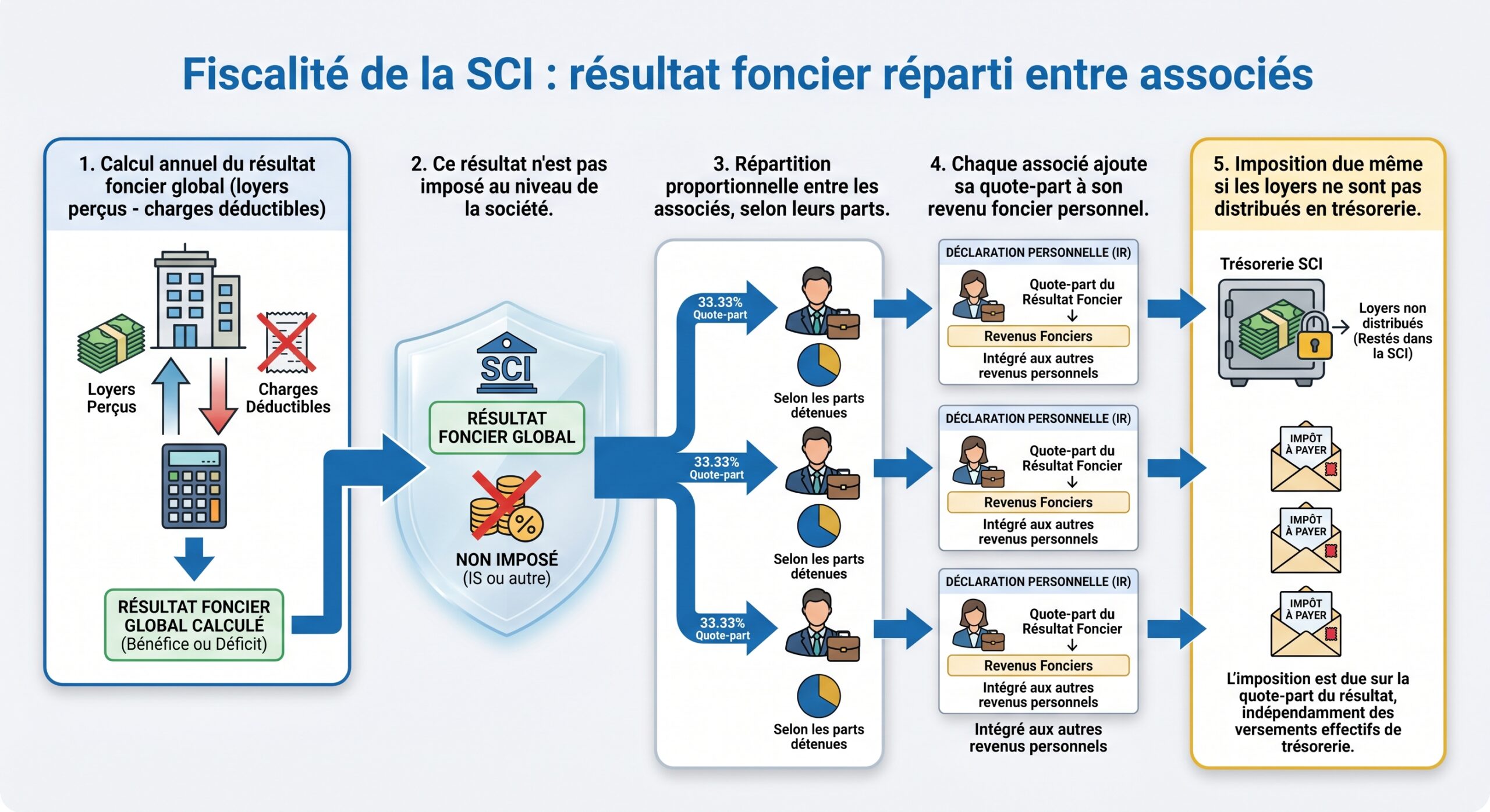 Fiscalité de la SCI : résultat foncier réparti entre associés