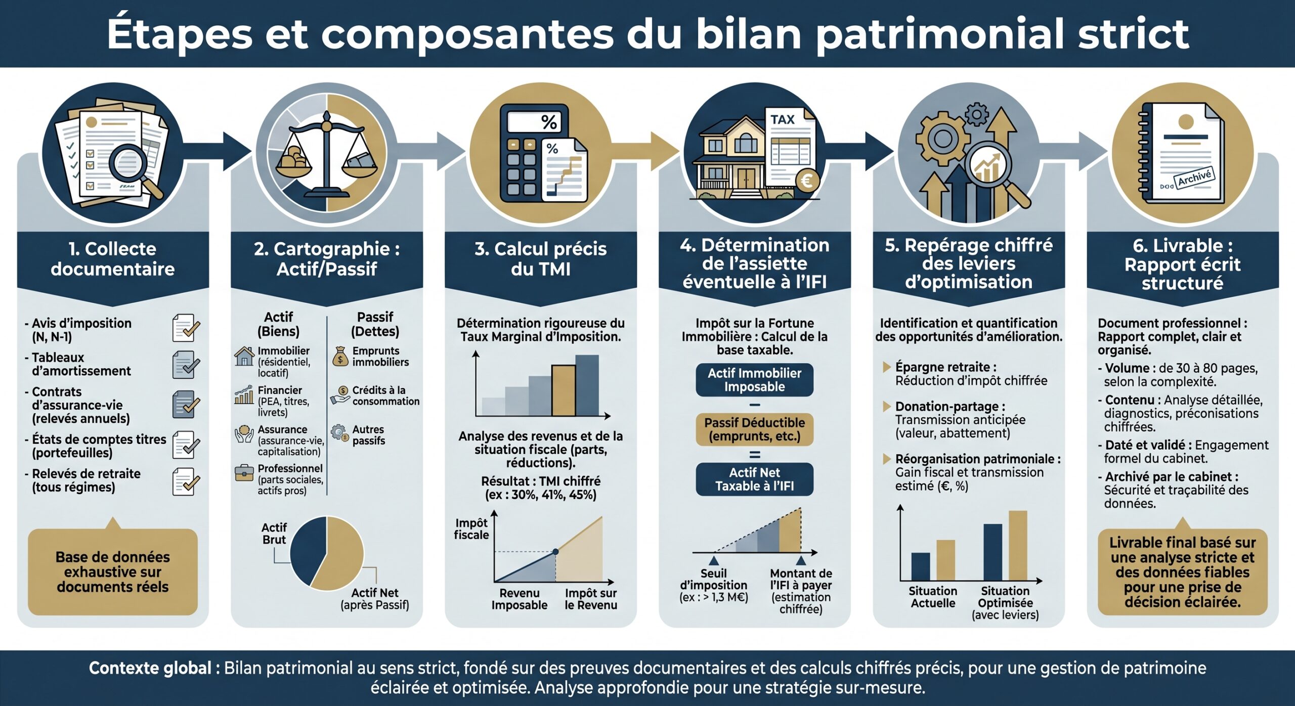 Étapes et composantes du bilan patrimonial strict