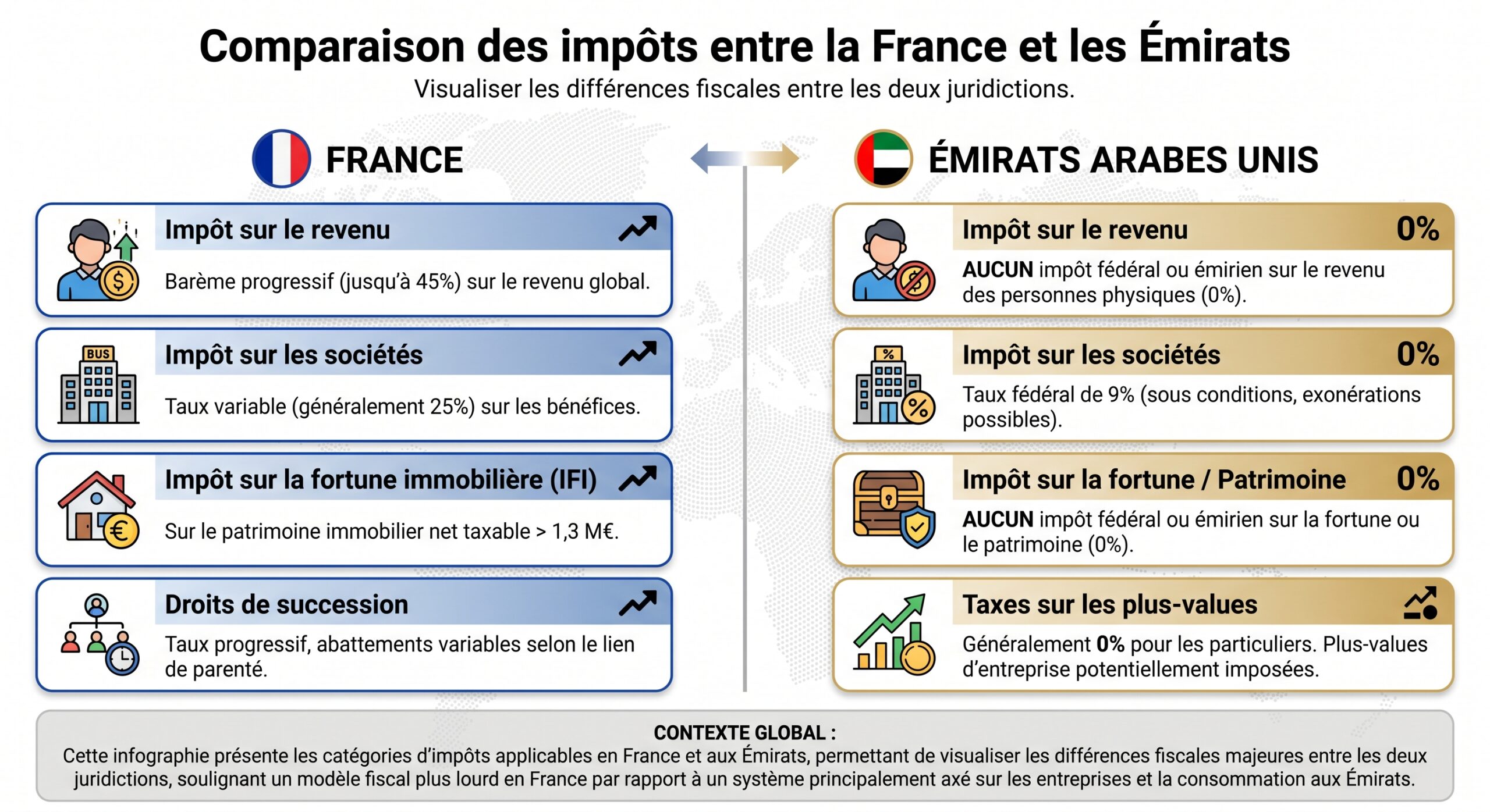 Comparaison des impôts entre la France et les Émirats