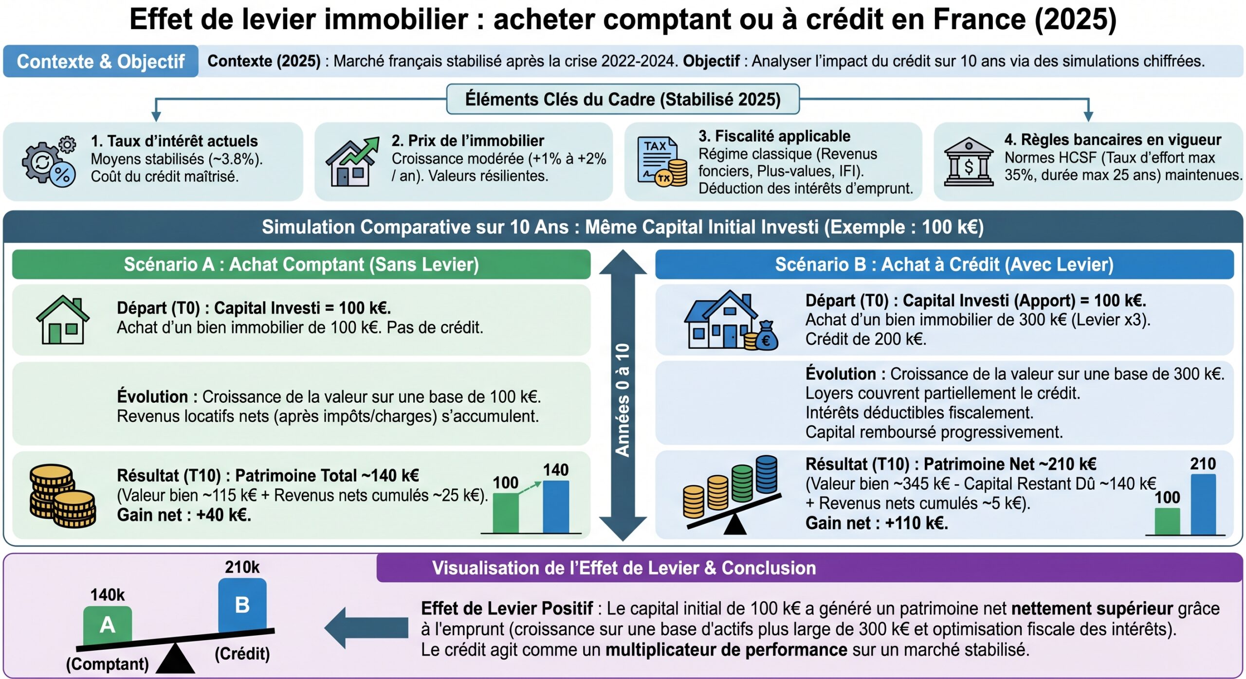 Effet de levier immobilier : acheter comptant ou à crédit en France (2025)