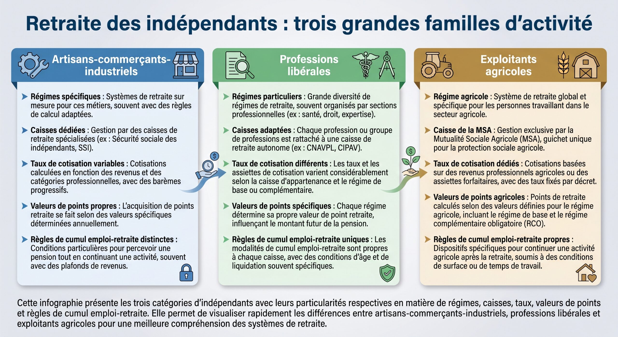 Retraite des indépendants : trois grandes familles d'activité