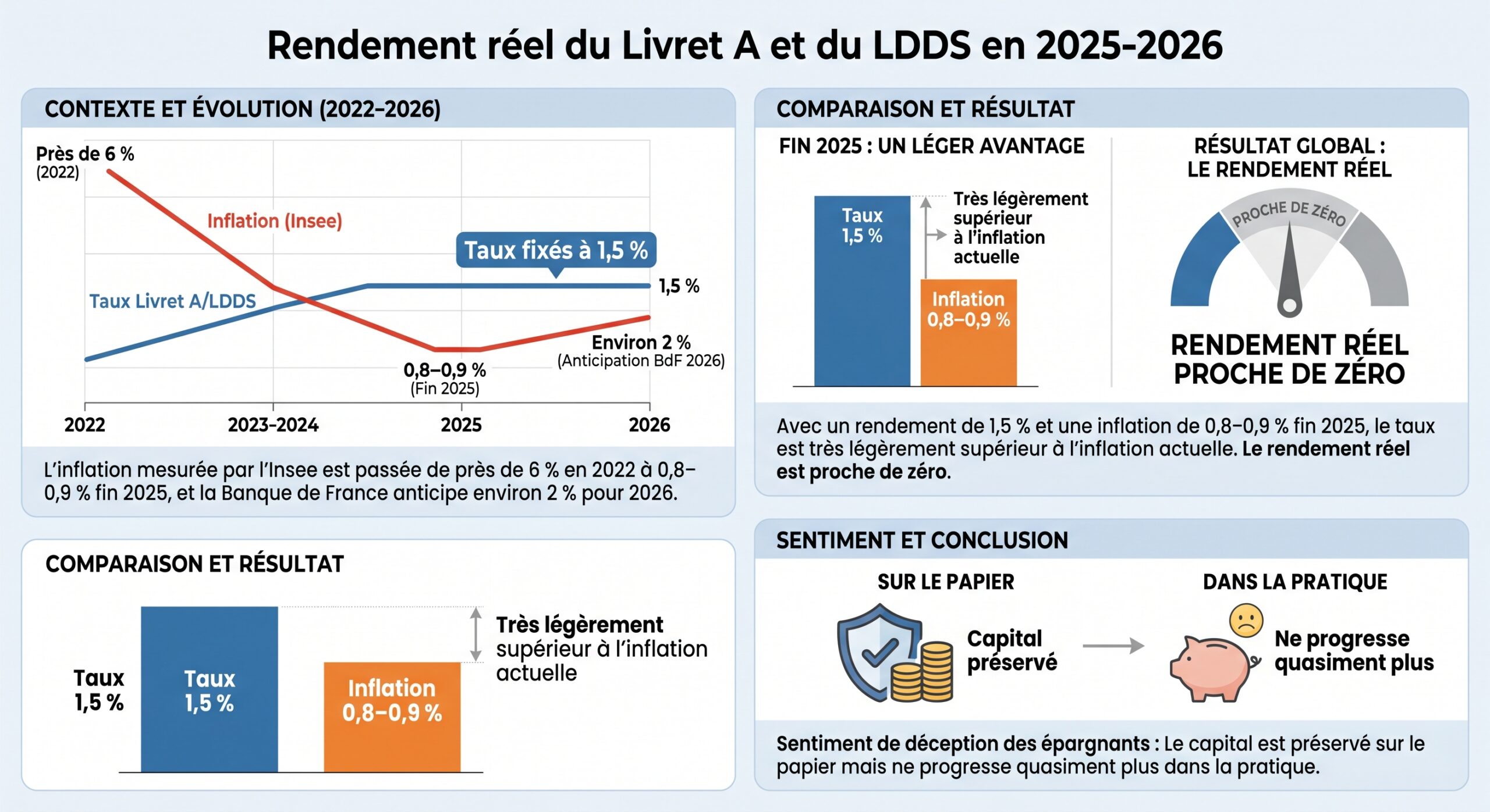 Rendement réel du Livret A et du LDDS en 2025-2026