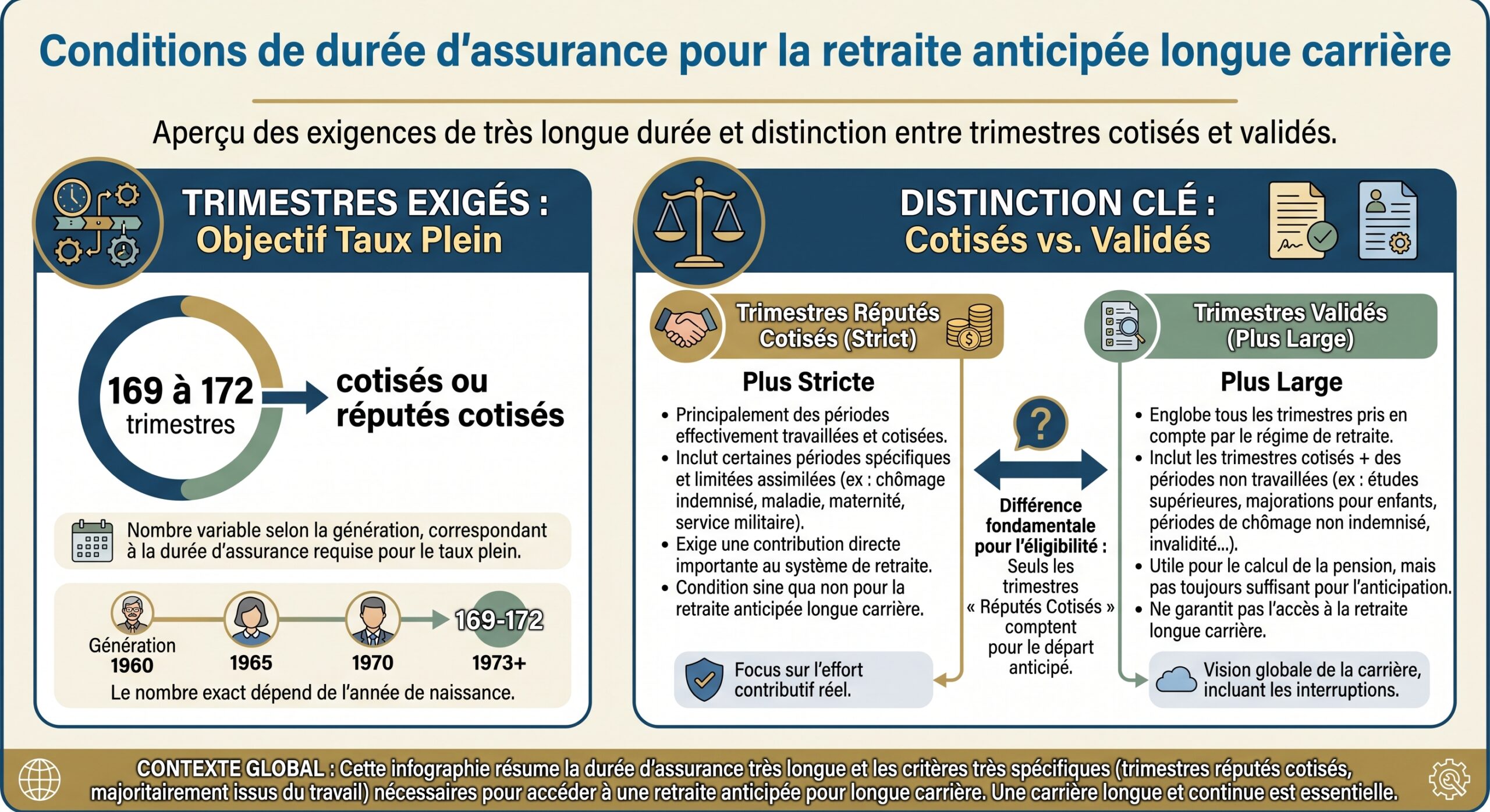 Conditions de durée d'assurance pour la retraite anticipée longue carrière
