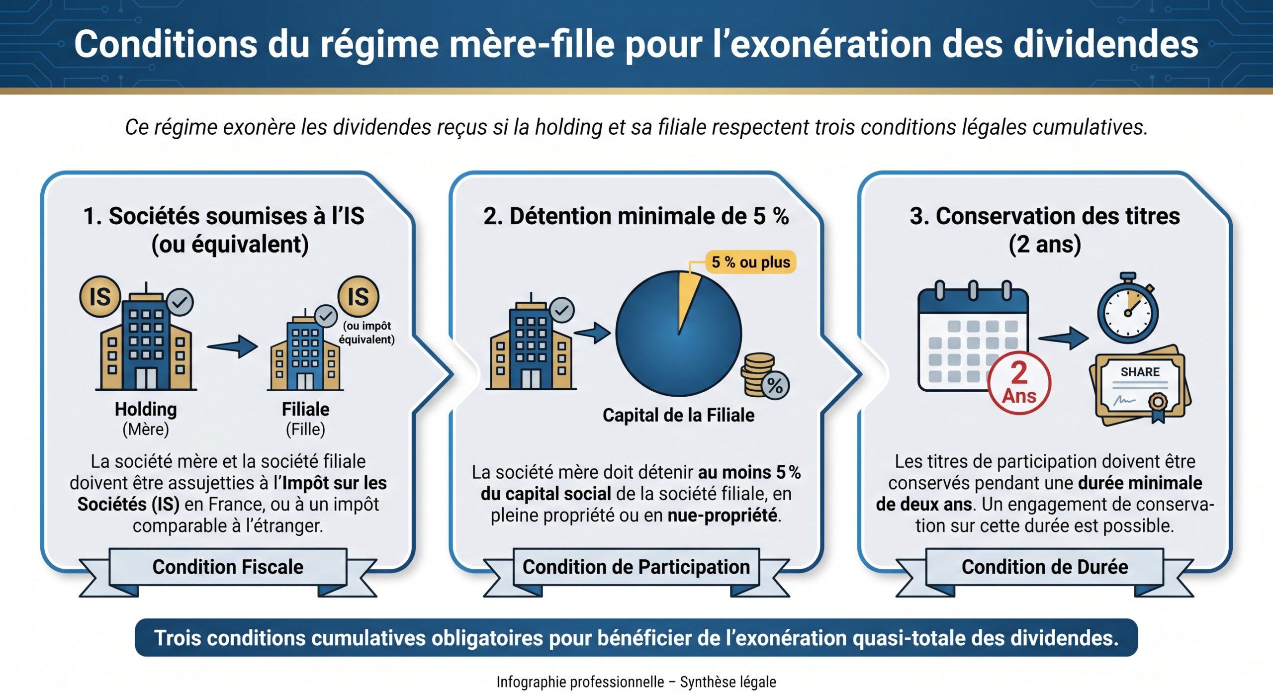 Conditions du régime mère-fille pour l’exonération des dividendes