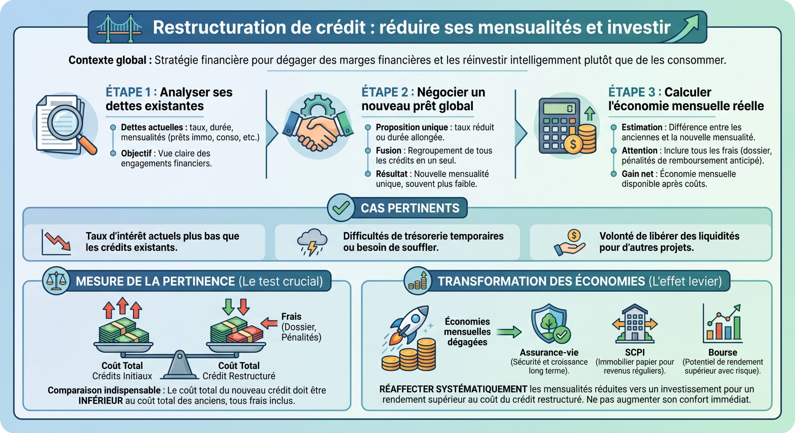 Restructuration de crédit : réduire ses mensualités et investir