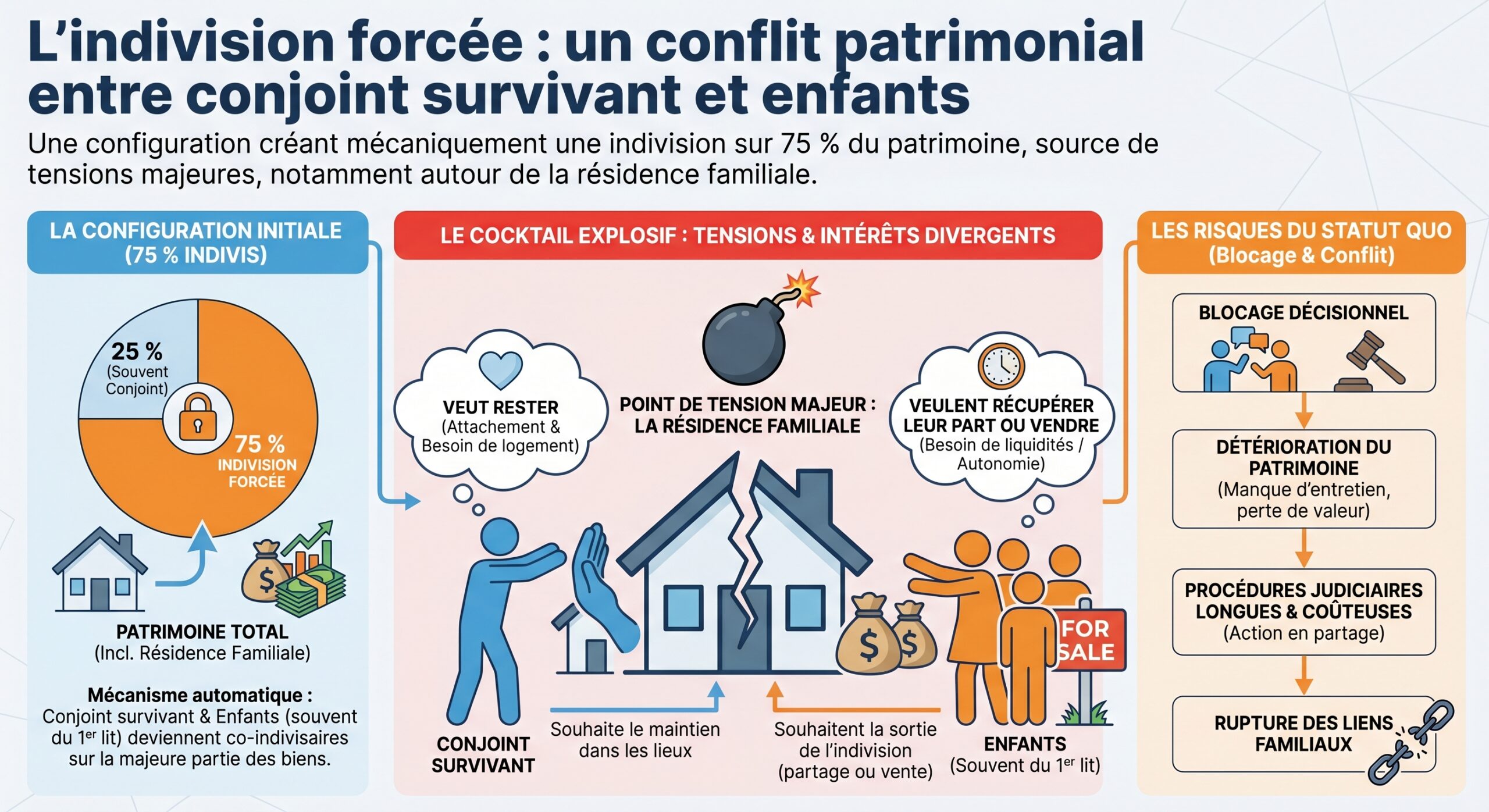 L'indivision forcée : un conflit patrimonial entre conjoint survivant et enfants