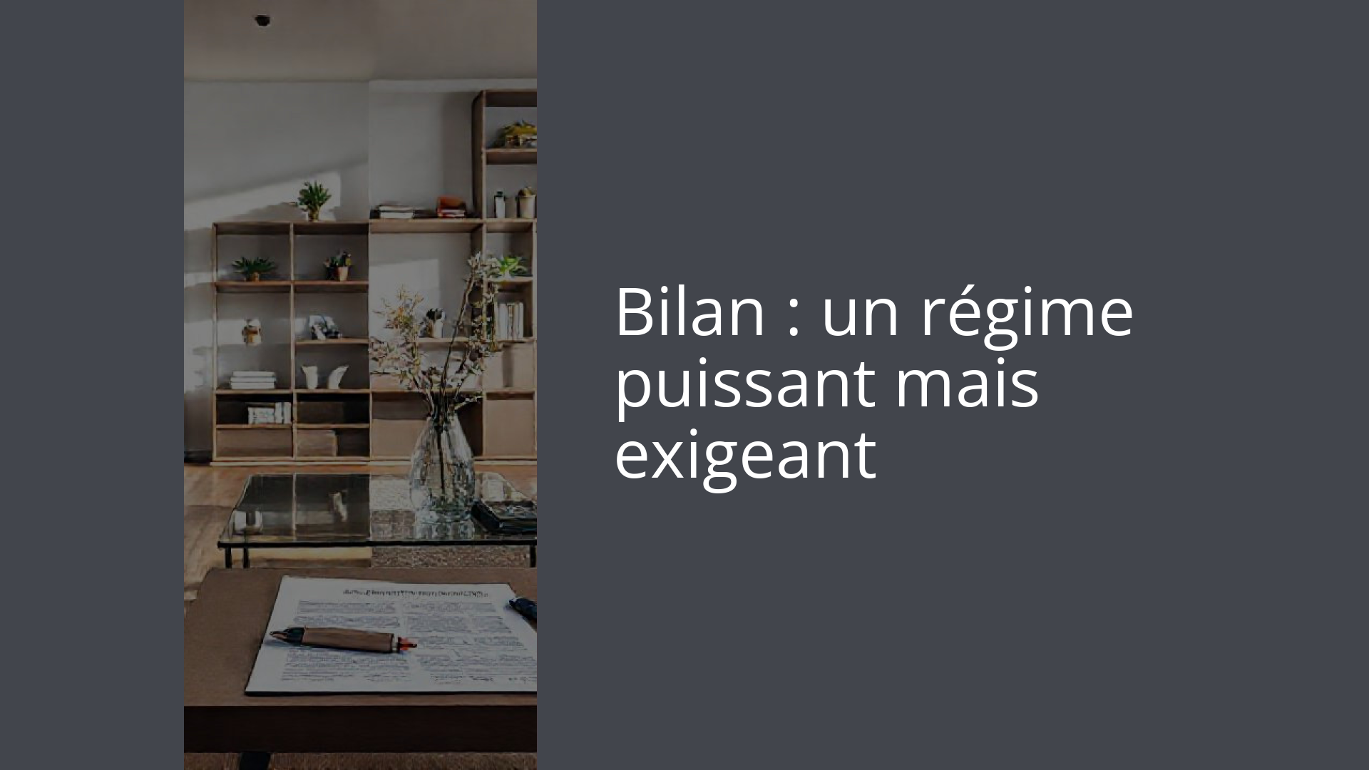 Bilan : un régime puissant mais exigeant