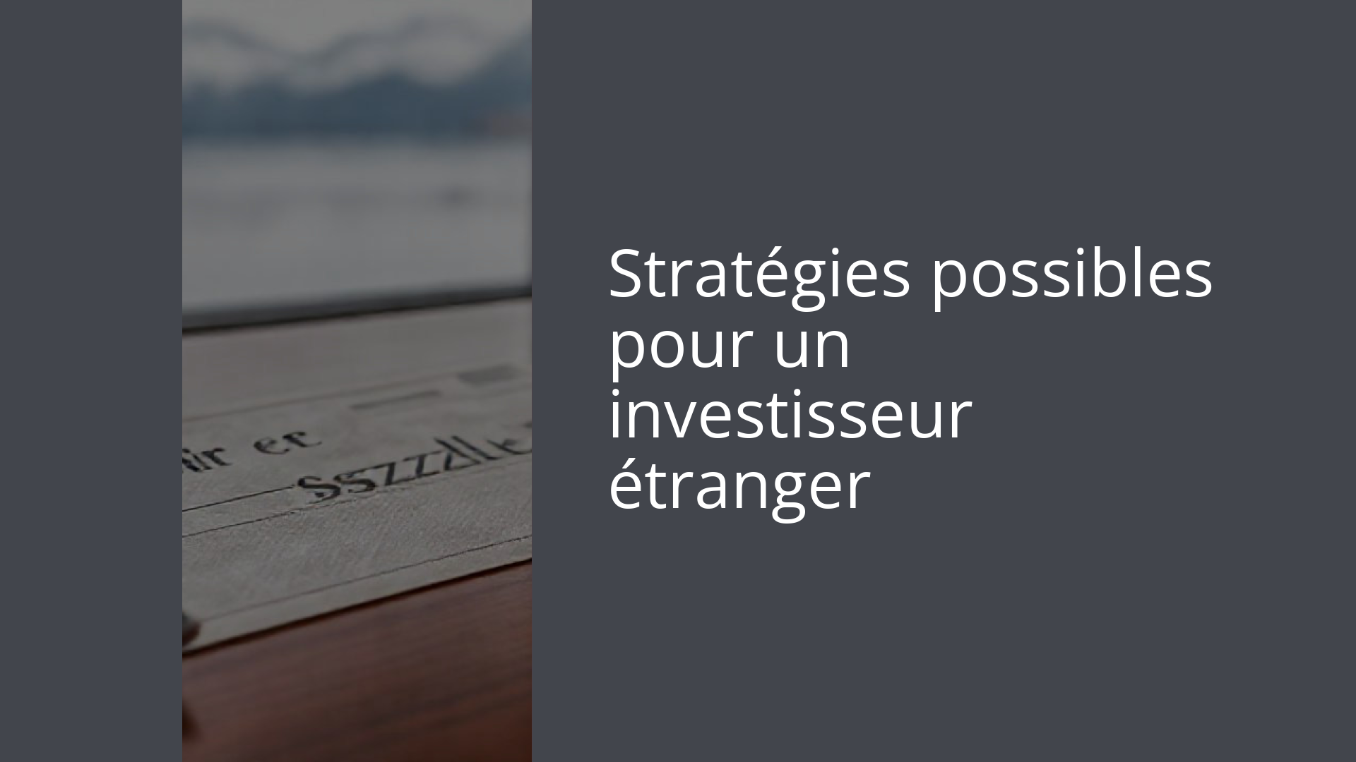 Stratégies possibles pour un investisseur étranger