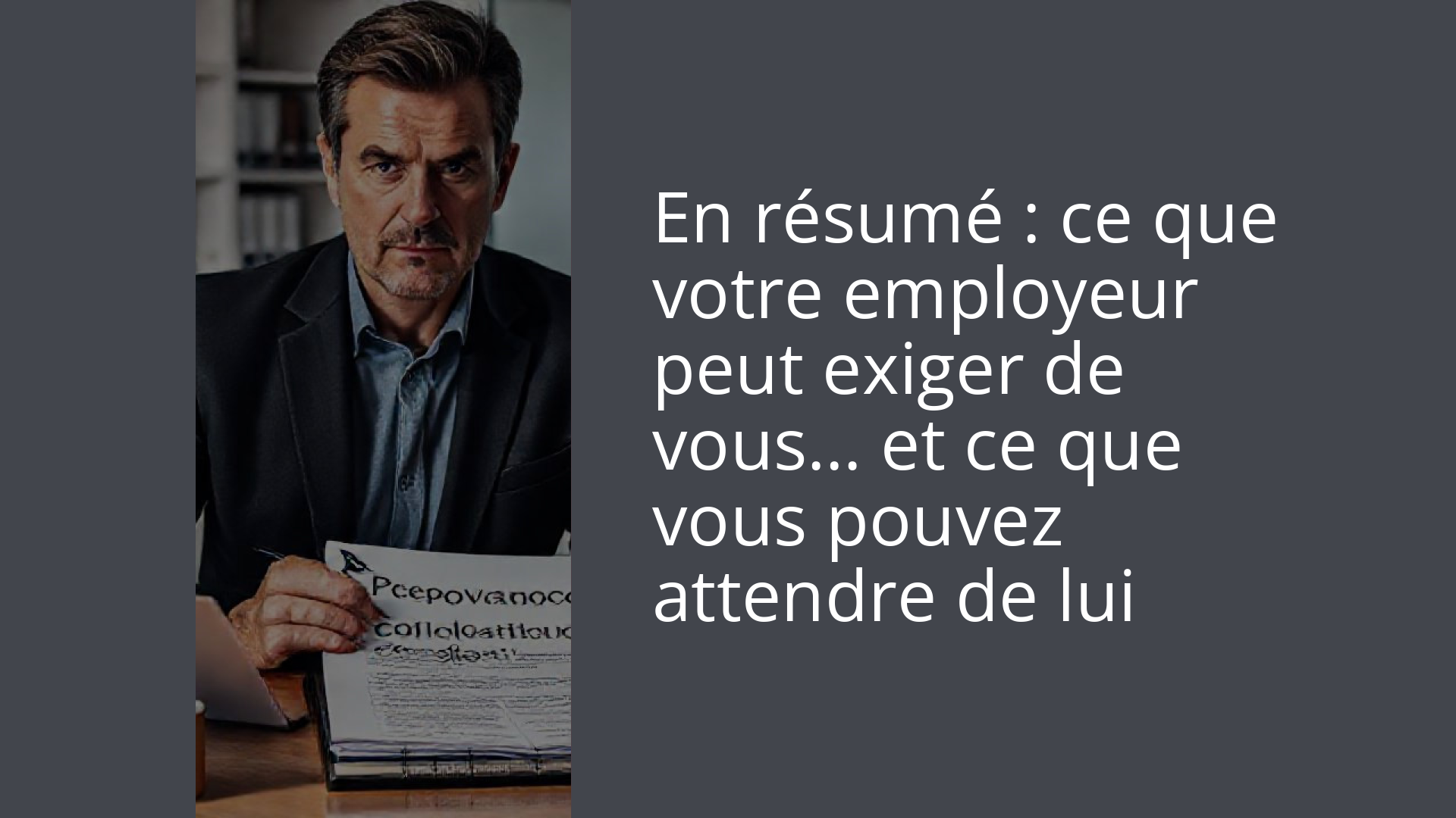 En résumé : ce que votre employeur peut exiger de vous… et ce que vous pouvez attendre de lui