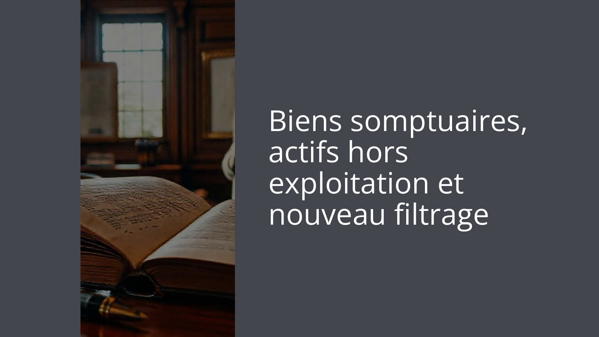 Biens somptuaires, actifs hors exploitation et nouveau filtrage