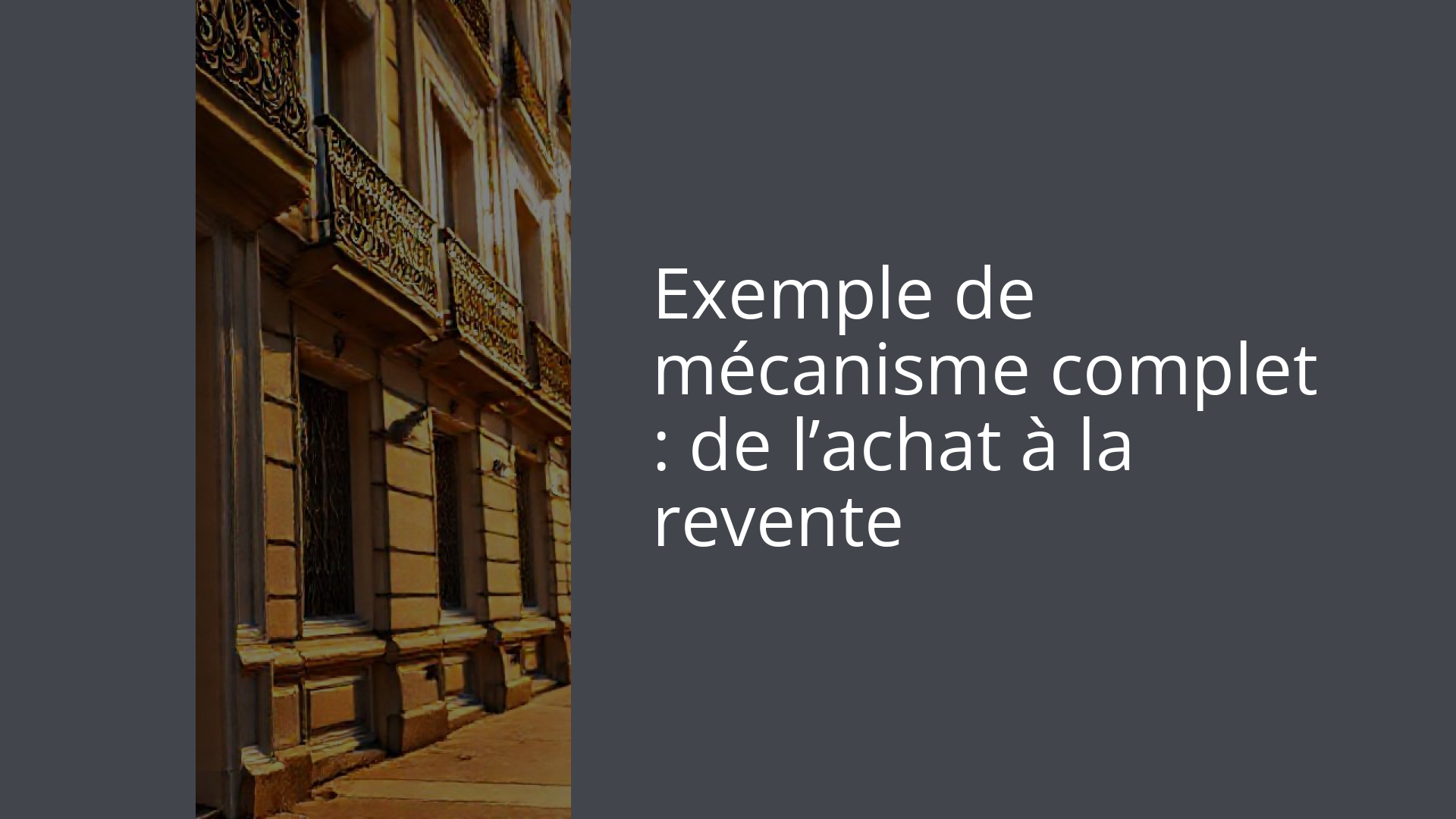 Exemple de mécanisme complet : de l’achat à la revente