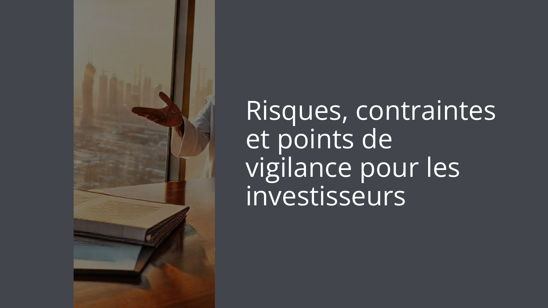 Risques, contraintes et points de vigilance pour les investisseurs