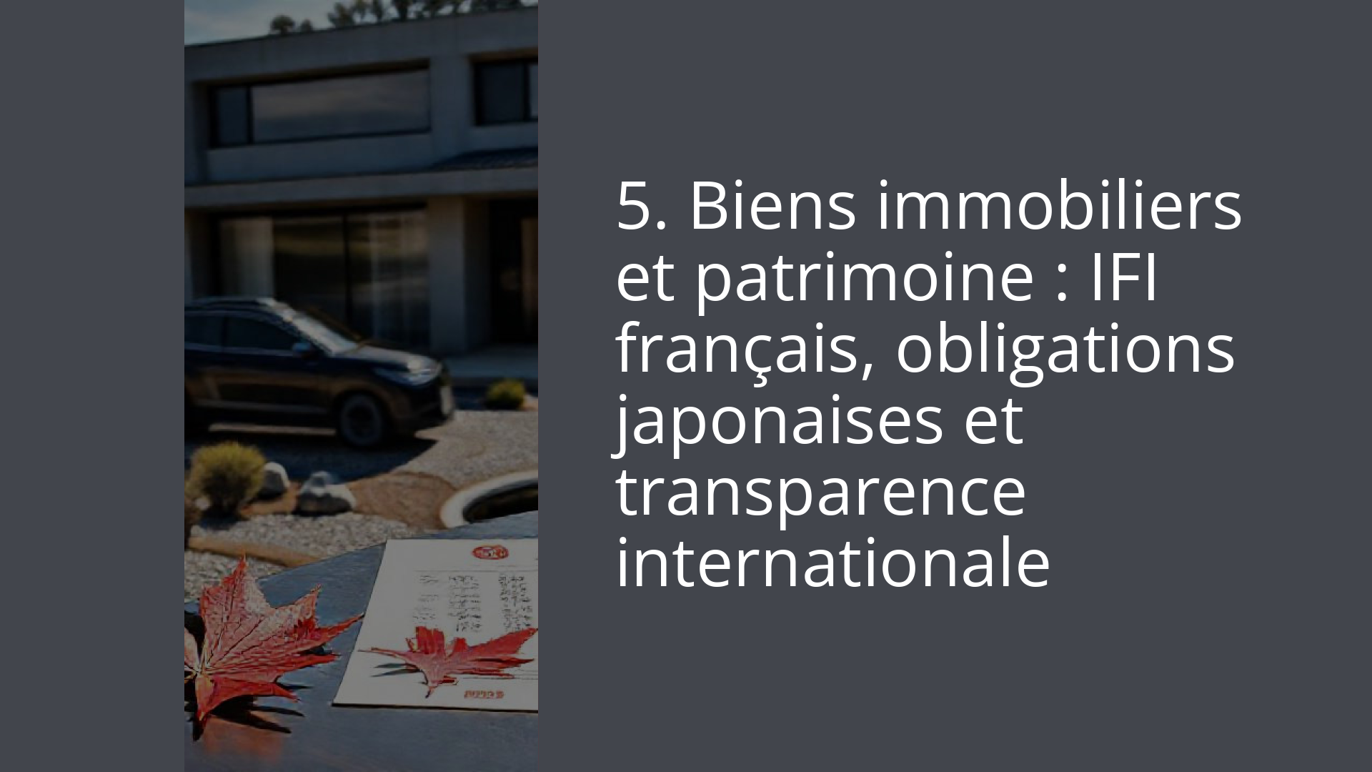 5. Biens immobiliers et patrimoine : IFI français, obligations japonaises et transparence internationale