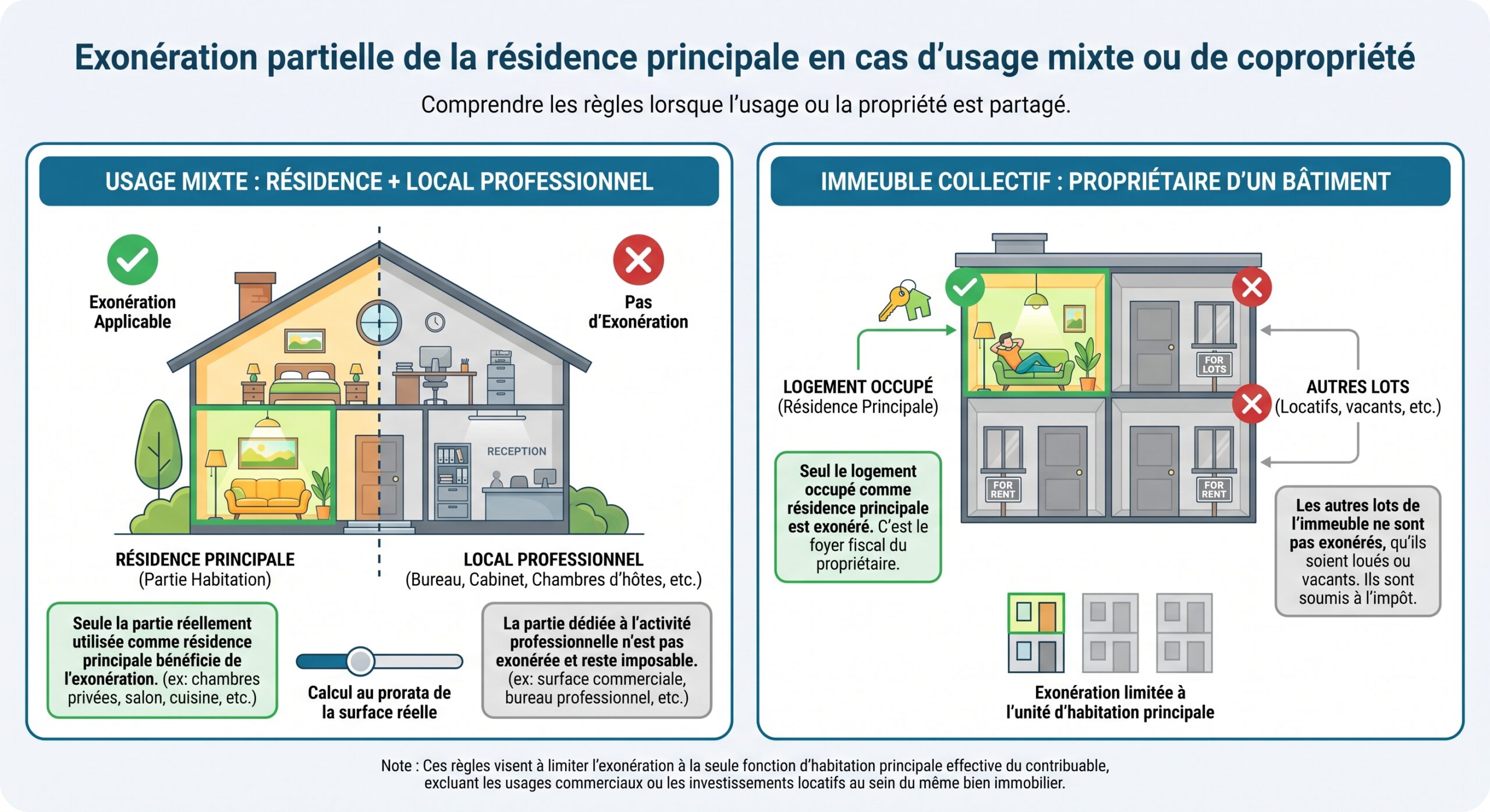 Exonération partielle de la résidence principale en cas d’usage mixte ou de copropriété