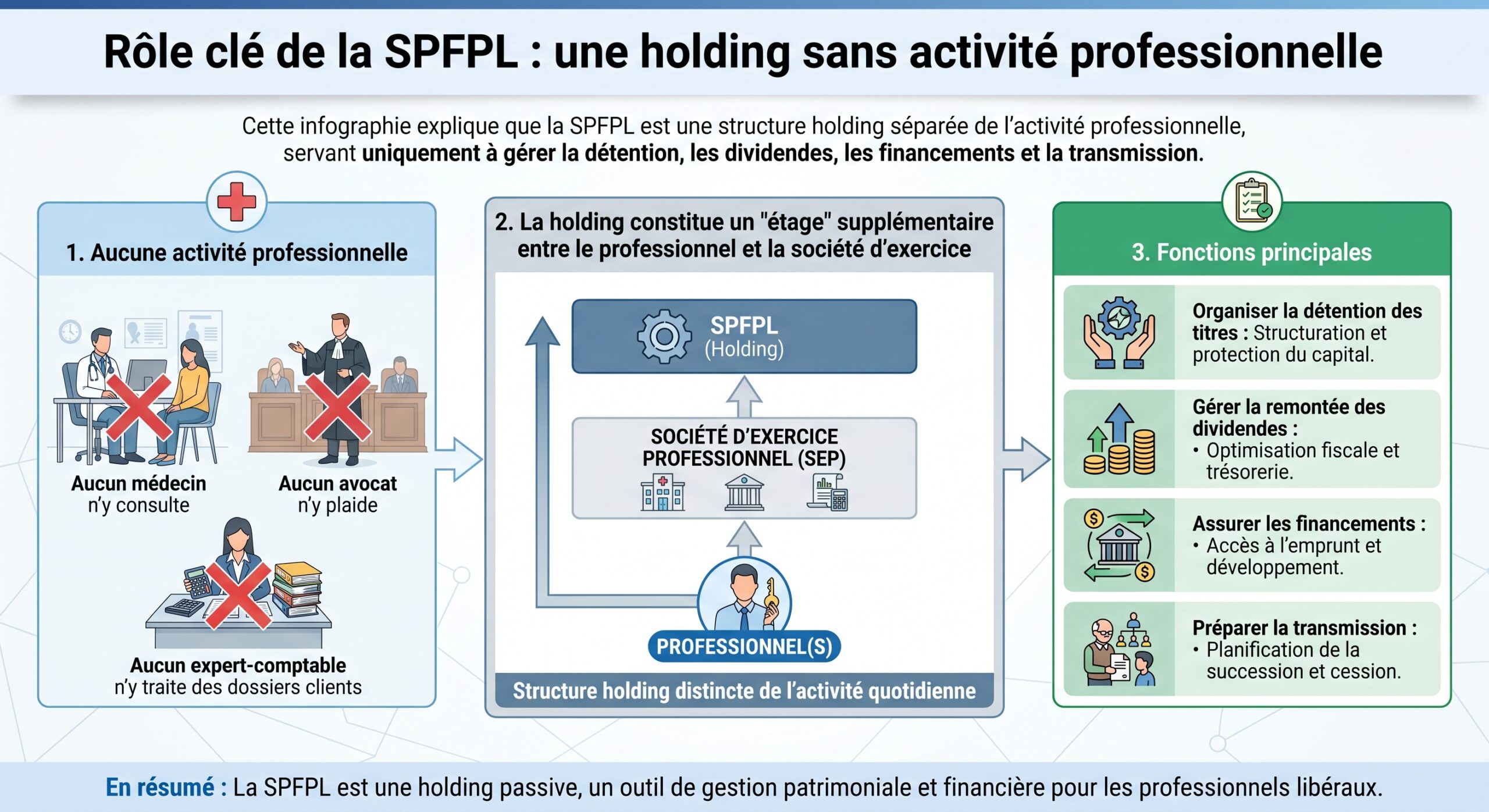 Rôle clé de la SPFPL : une holding sans activité professionnelle