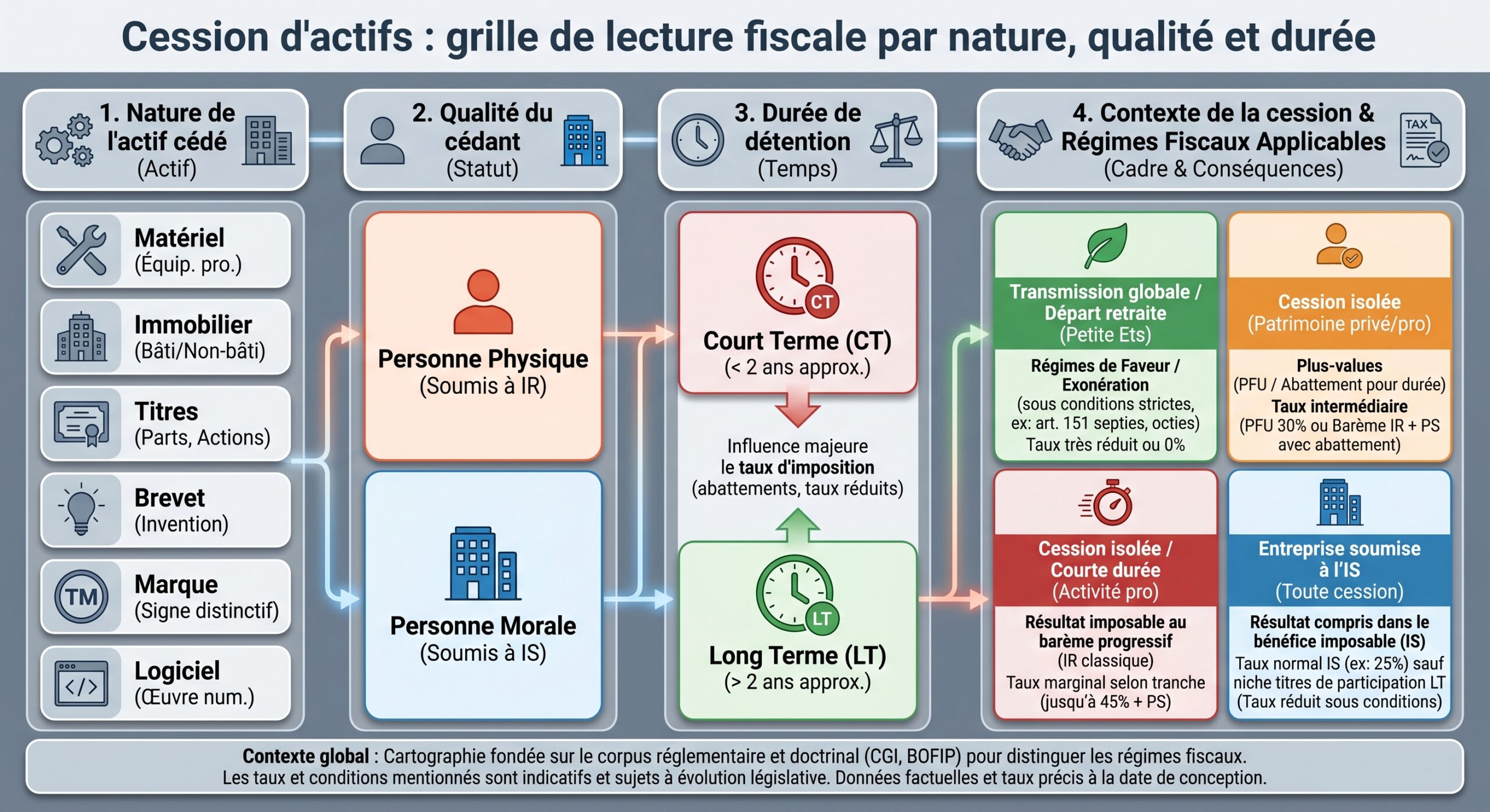 Cession d'actifs : grille de lecture fiscale par nature, qualité et durée