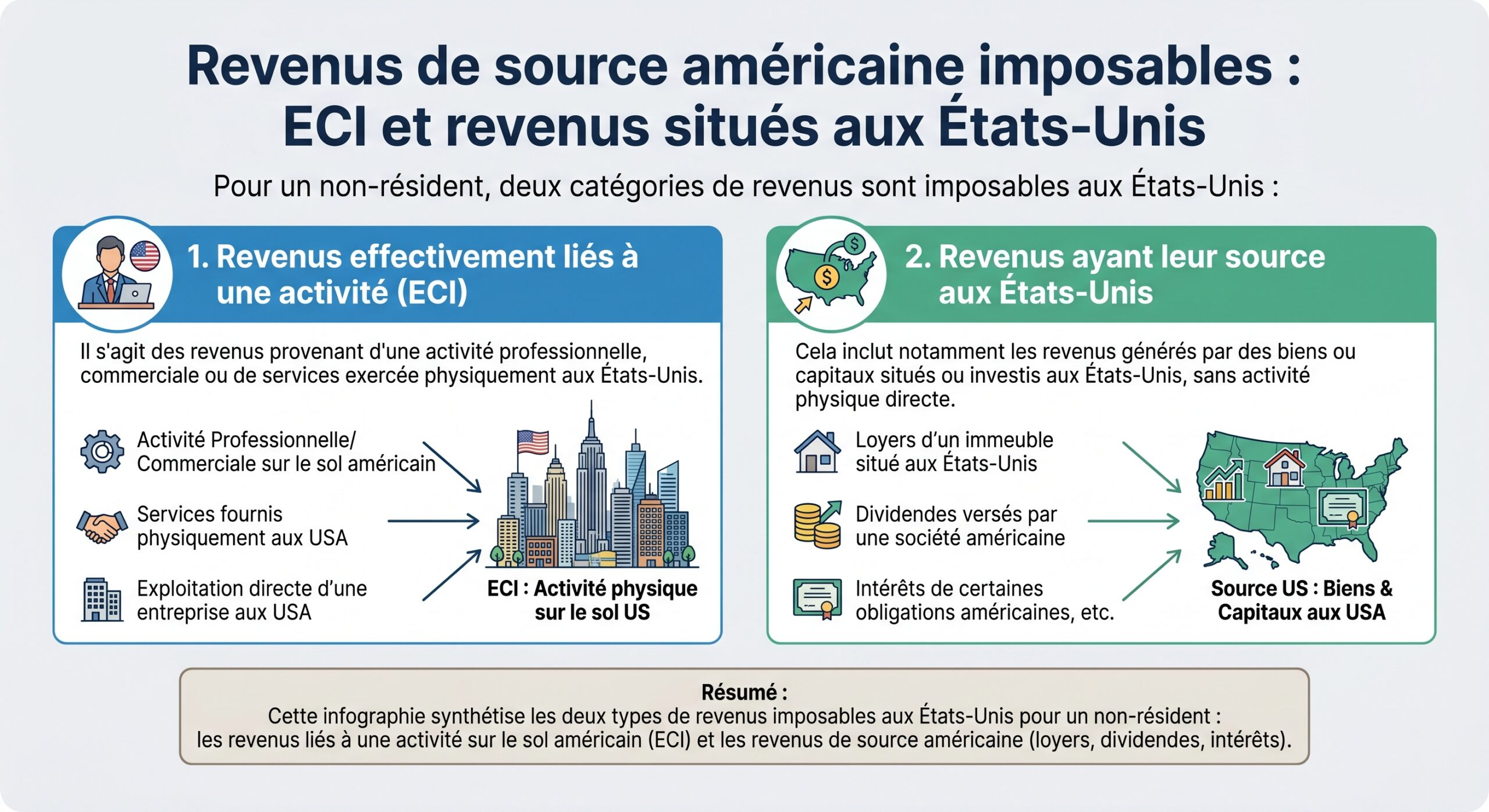Revenus de source américaine imposables : ECI et revenus situés aux États-Unis