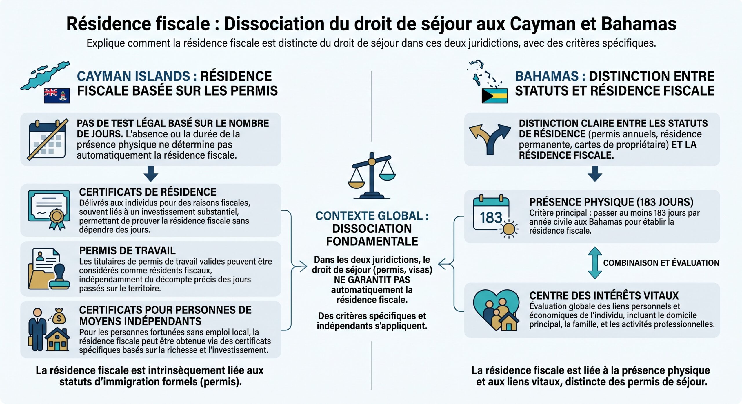 Résidence fiscale : Dissociation du droit de séjour aux Cayman et Bahamas
